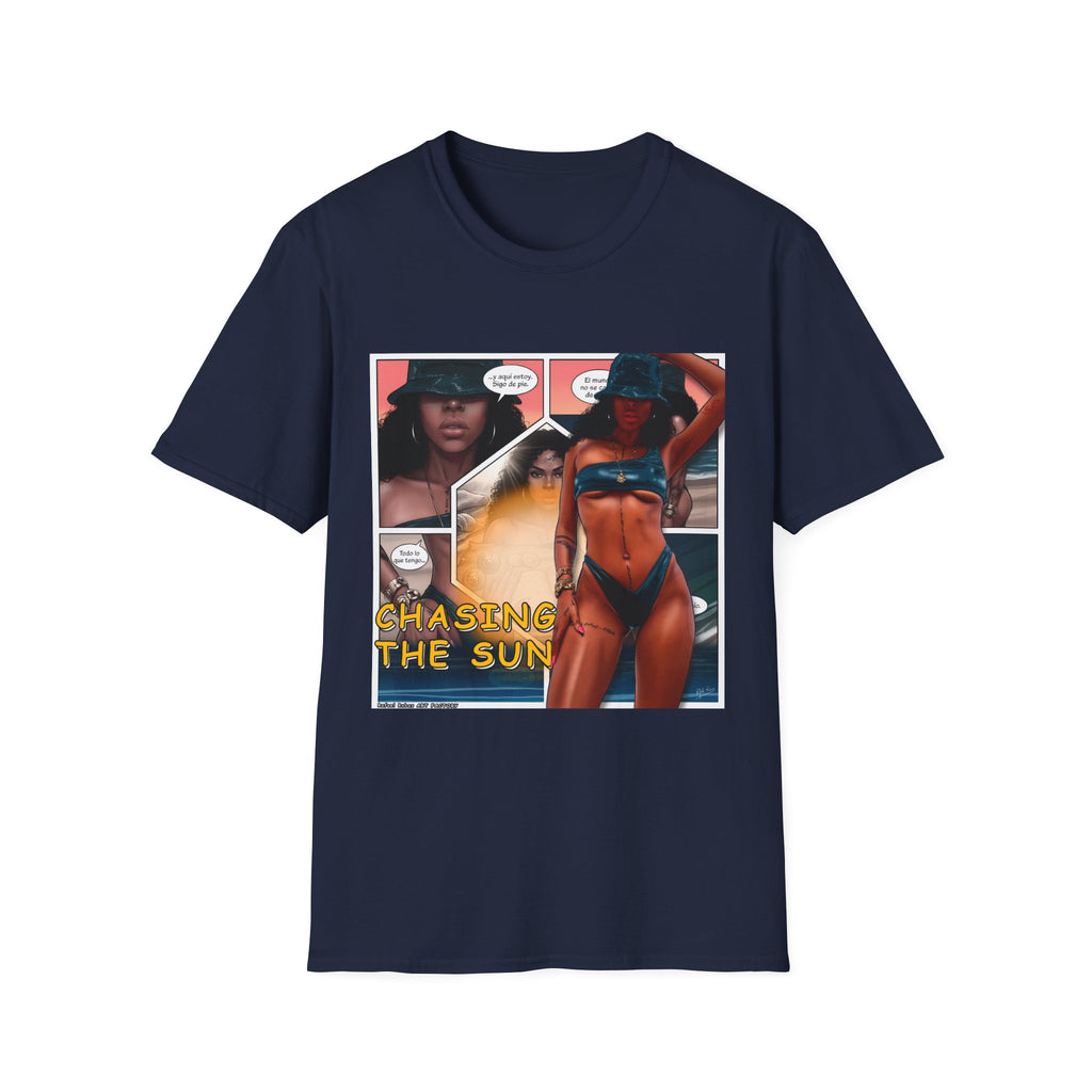 Graphic Swim Babe T-Shirt — "Chasing the Sun" Comic Panel Tee