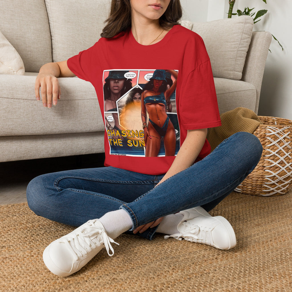 Graphic Swim Babe T-Shirt — "Chasing the Sun" Comic Panel Tee