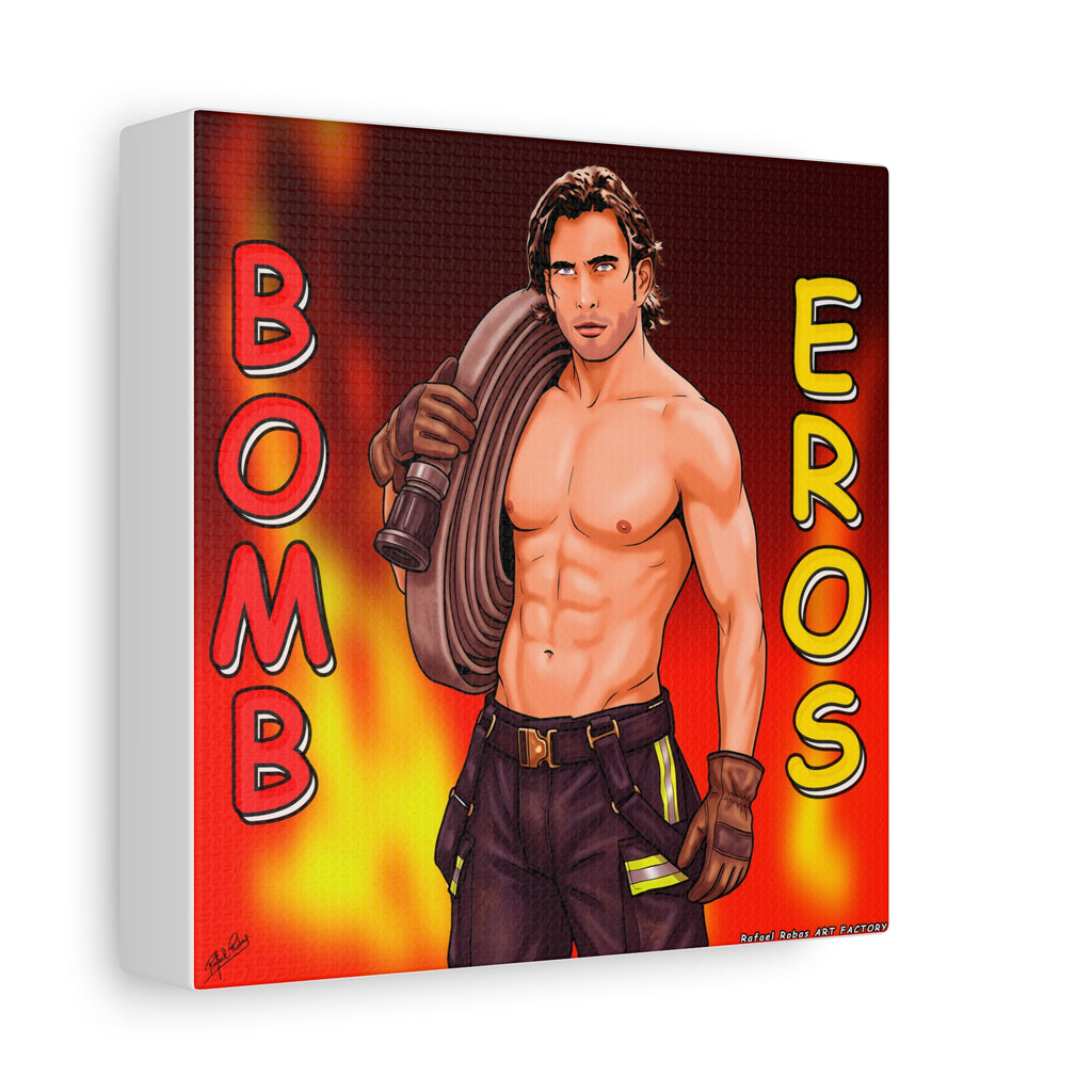 Firefighter Pinup Canvas Print — "Bomb Eros" Matte Stretched Wall Art