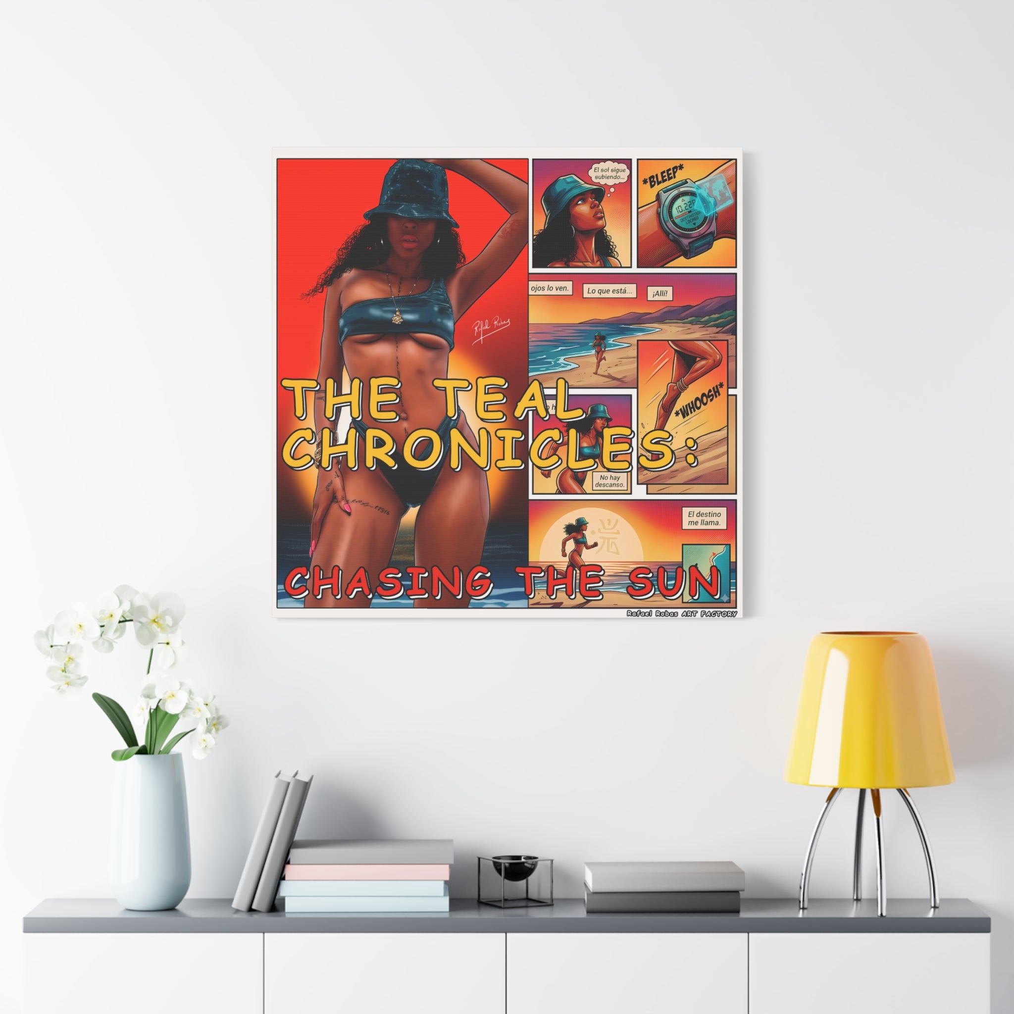 The Teal Chronicles Canvas Print — Pop Art Beach Comic Wall Art