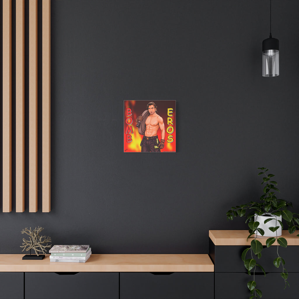 Firefighter Pinup Canvas Print — "Bomb Eros" Matte Stretched Wall Art