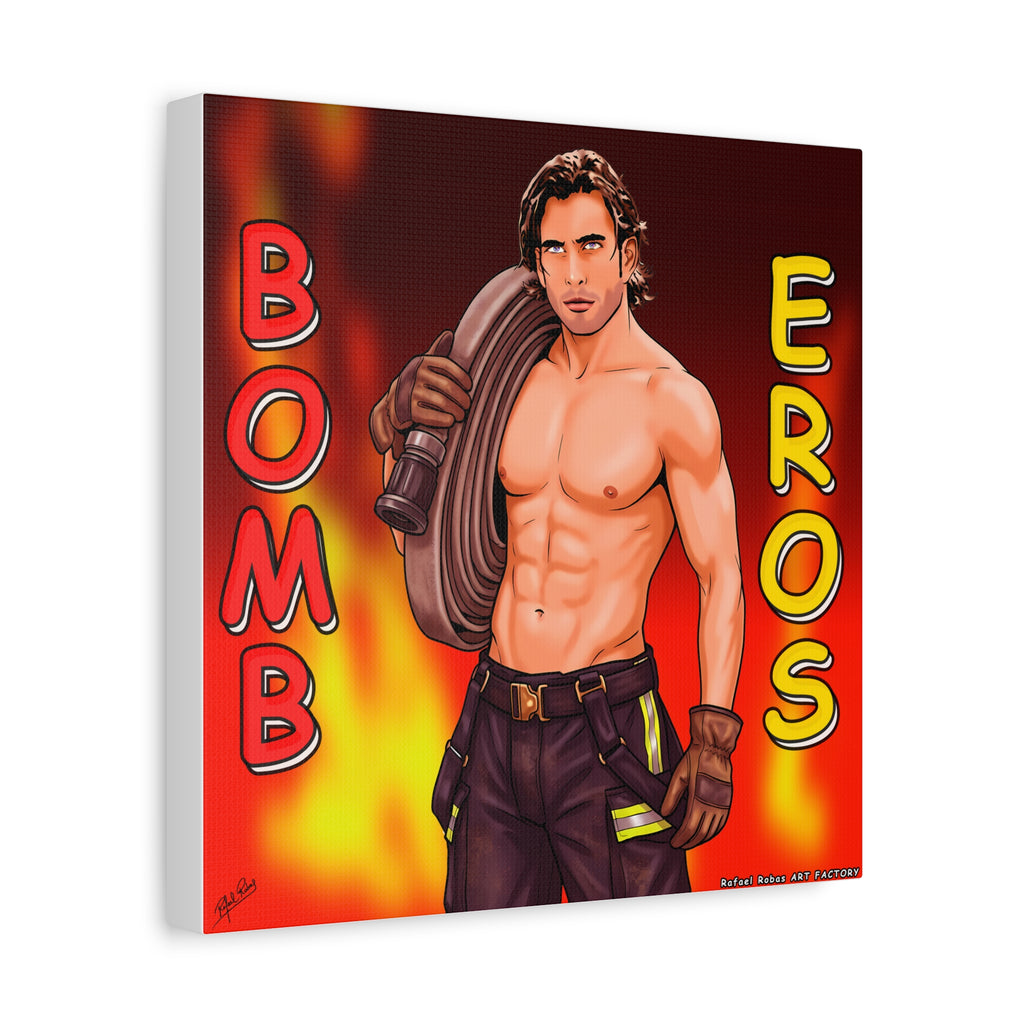 Firefighter Pinup Canvas Print — "Bomb Eros" Matte Stretched Wall Art
