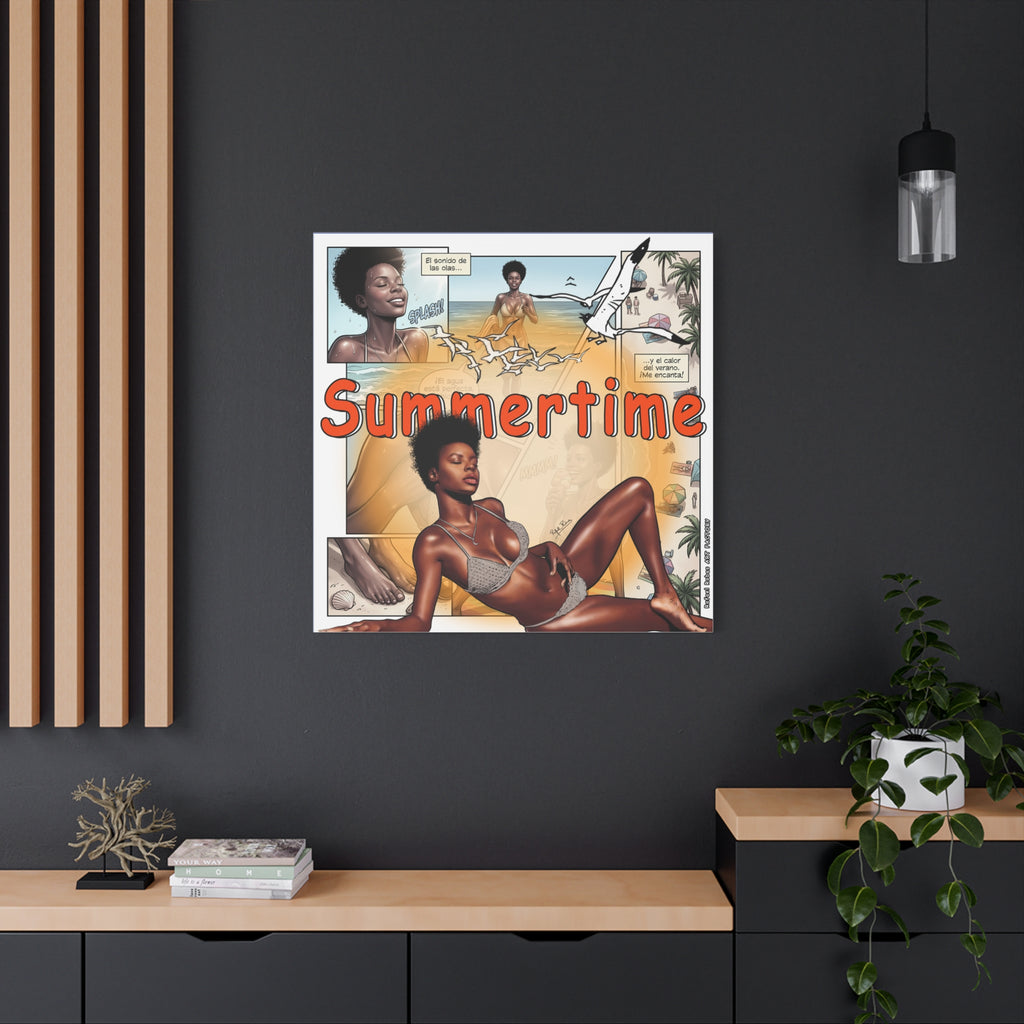 Summertime Beach Art Canvas - Retro Comic Afrocentric Pinup Wall Decor