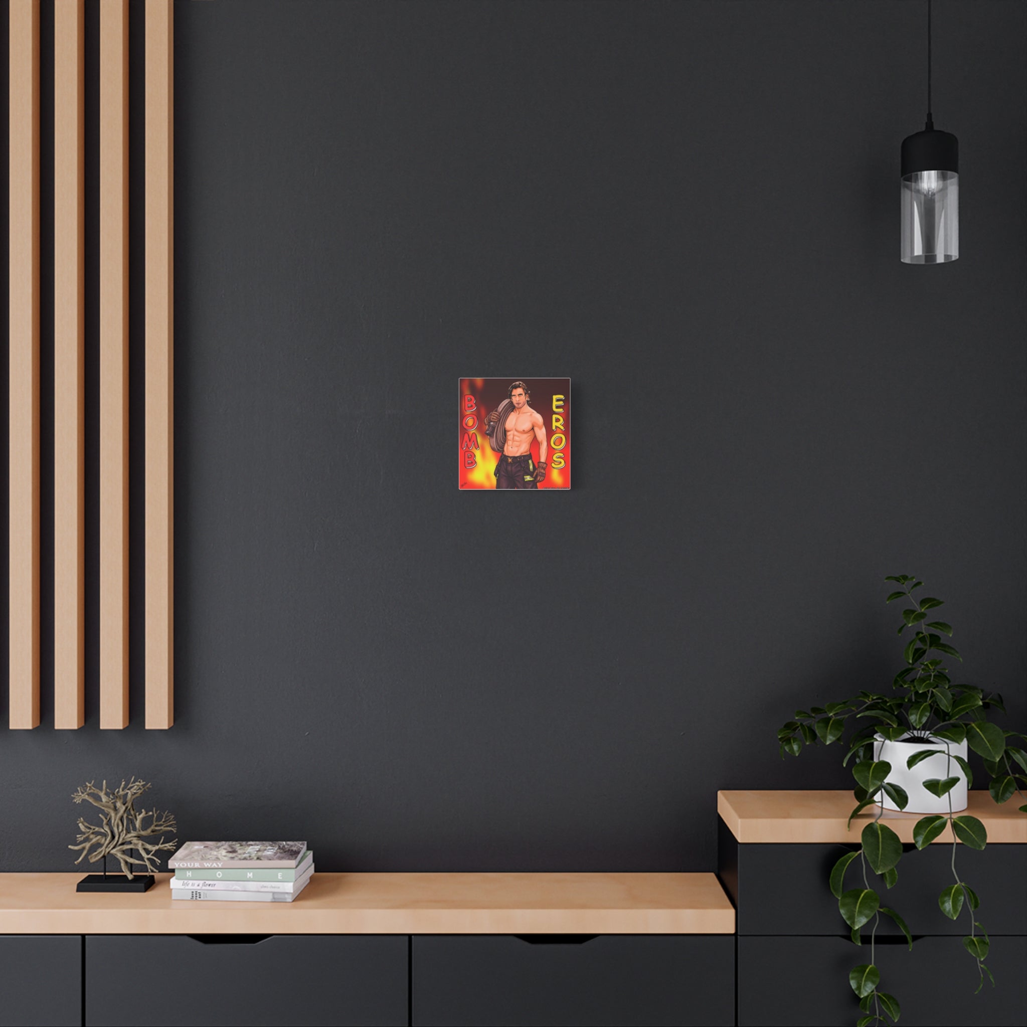Firefighter Pinup Canvas Print — "Bomb Eros" Matte Stretched Wall Art