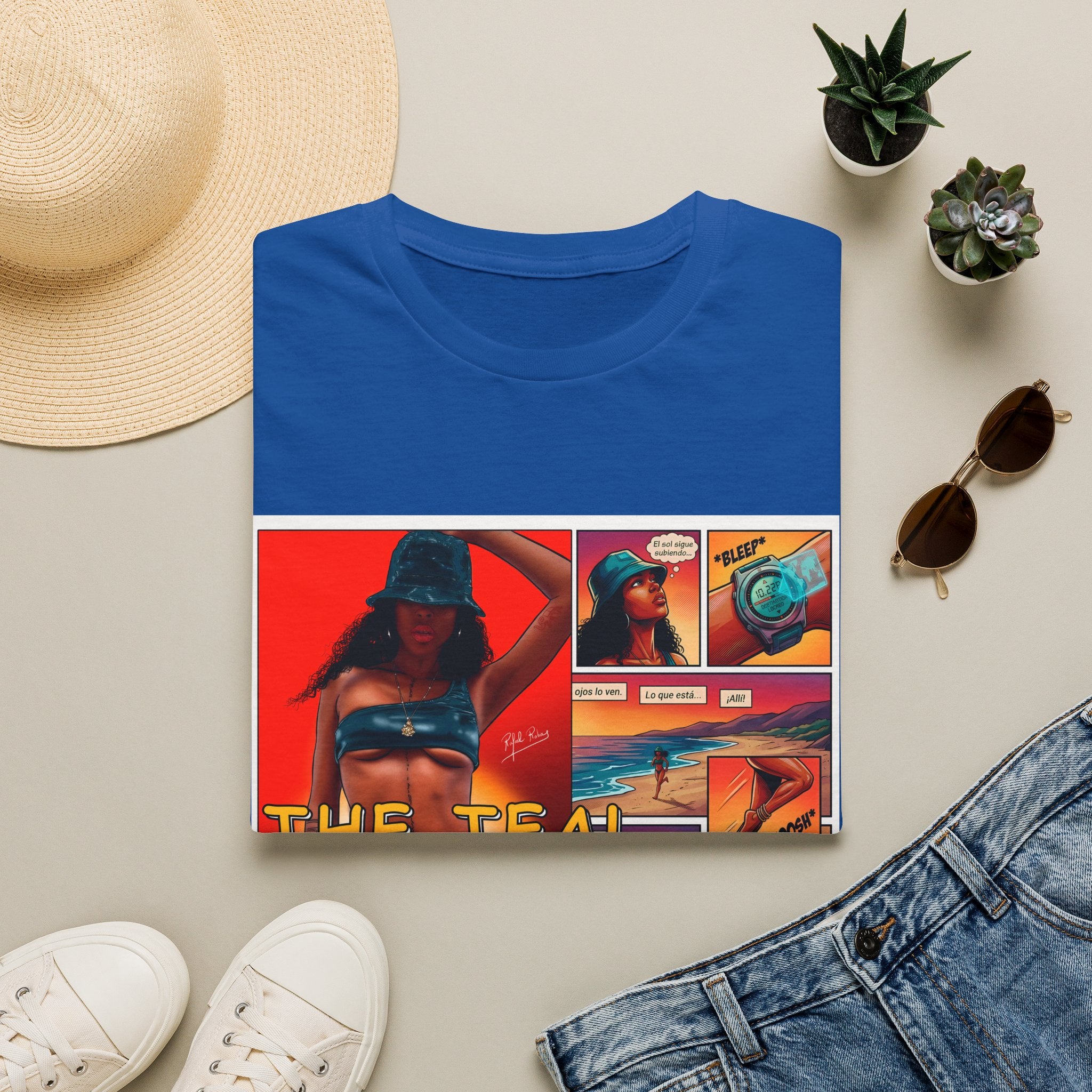 Graphic T-Shirt — "The Teal Chronicles" Retro Comic Surf Art