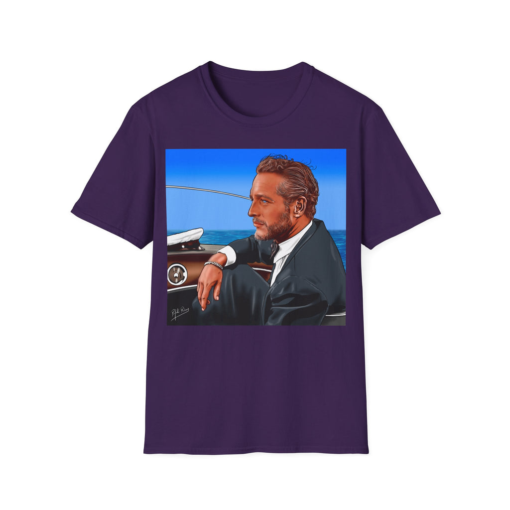 Classic Convertible Portrait T‑Shirt — Retro Gentleman Driving Design