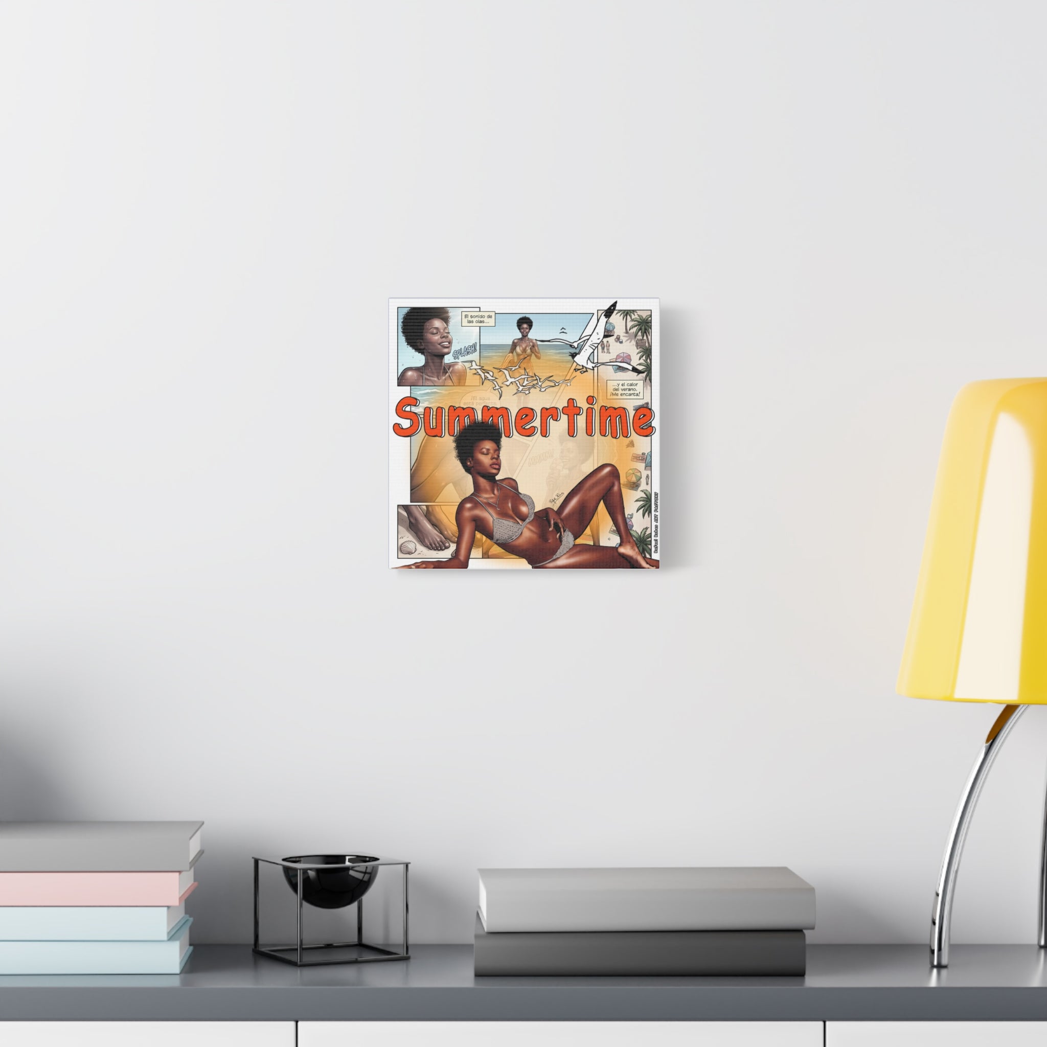 Summertime Beach Art Canvas - Retro Comic Afrocentric Pinup Wall Decor