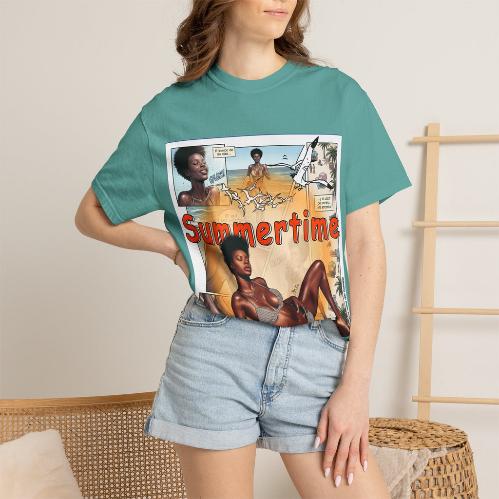 Summertime Retro Beach T-shirt — Vintage Comic Pinup Design