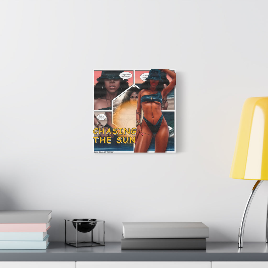 Chasing the Sun Canvas Art — Tropical Pinup Comic Print