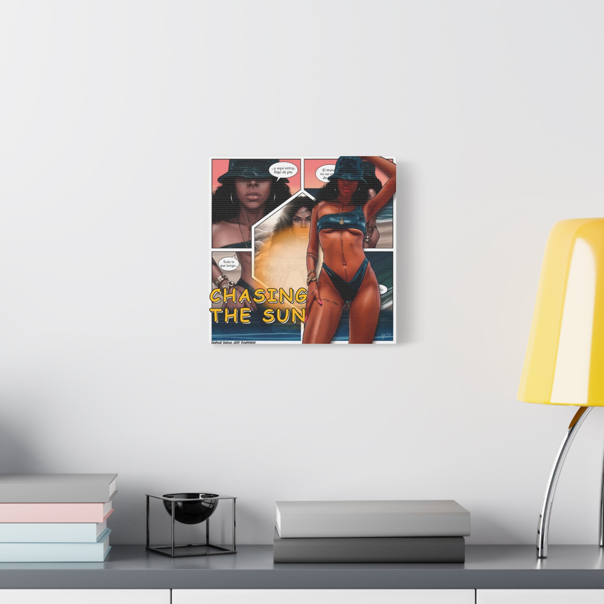 Chasing the Sun Canvas Art — Tropical Pinup Comic Print