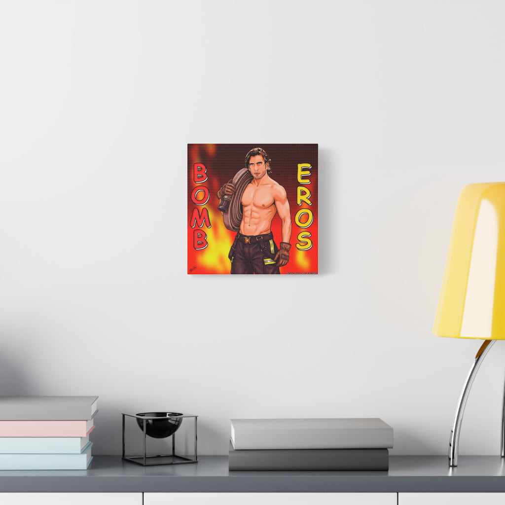 Firefighter Pinup Canvas Print — "Bomb Eros" Matte Stretched Wall Art
