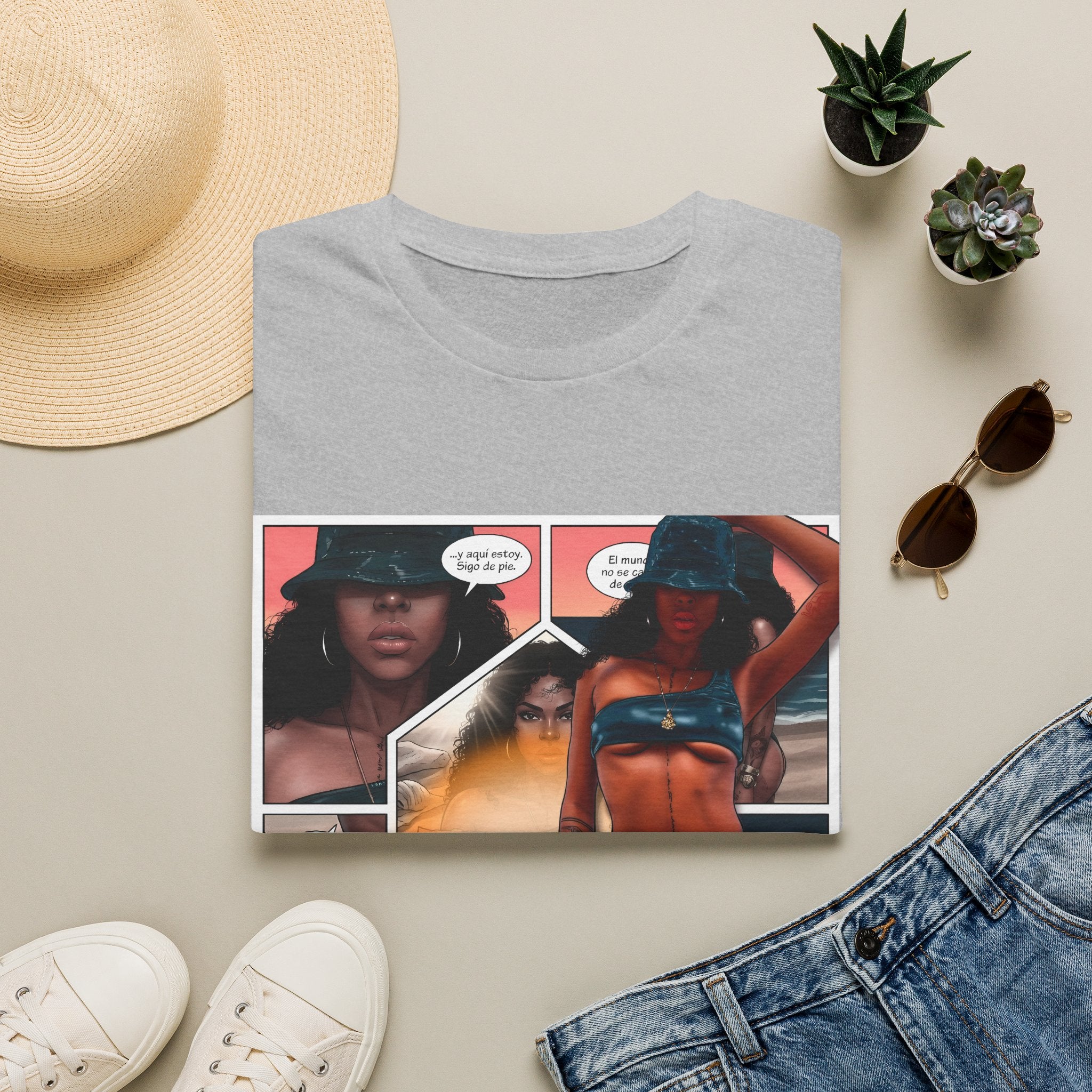 Graphic Swim Babe T-Shirt — "Chasing the Sun" Comic Panel Tee
