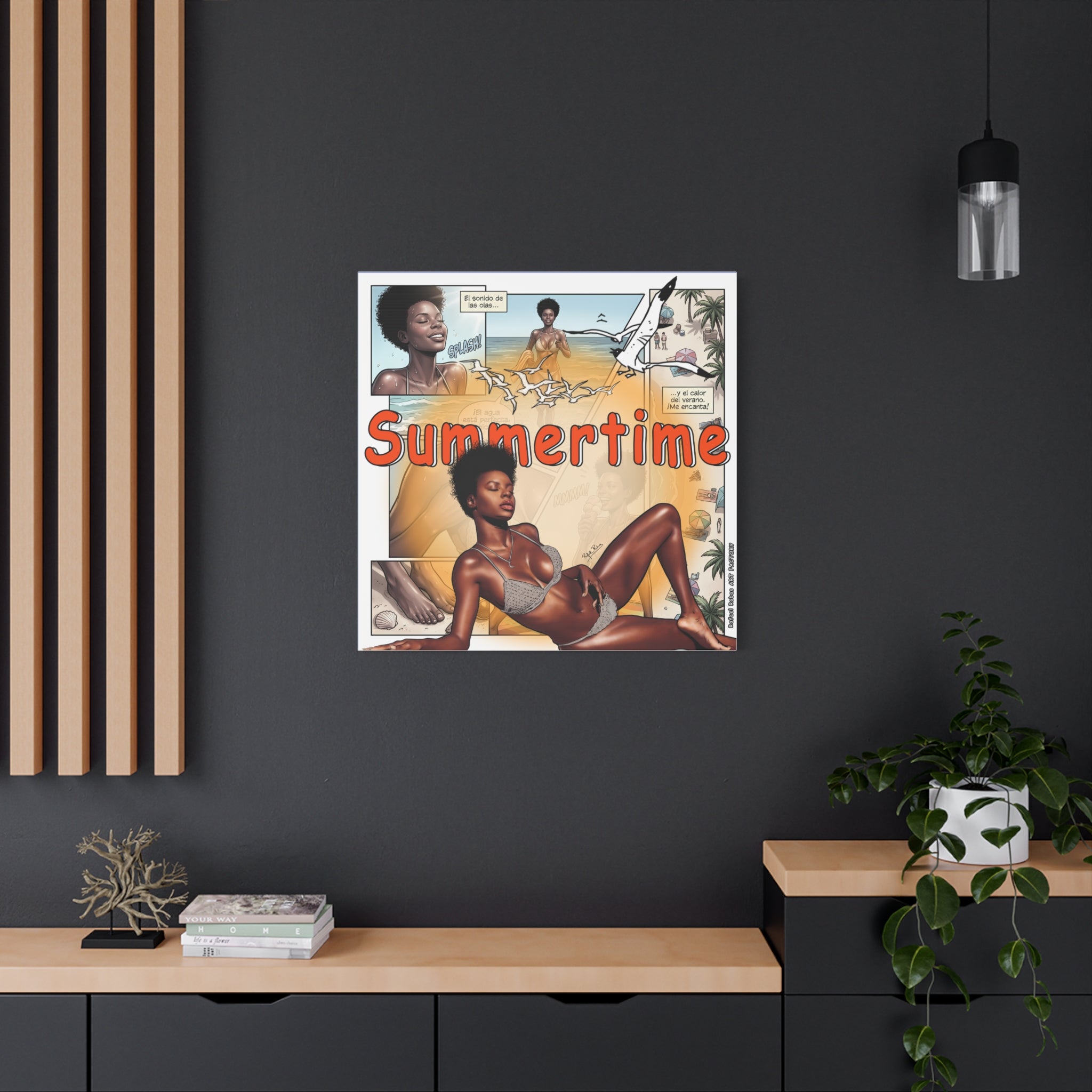 Summertime Beach Art Canvas - Retro Comic Afrocentric Pinup Wall Decor