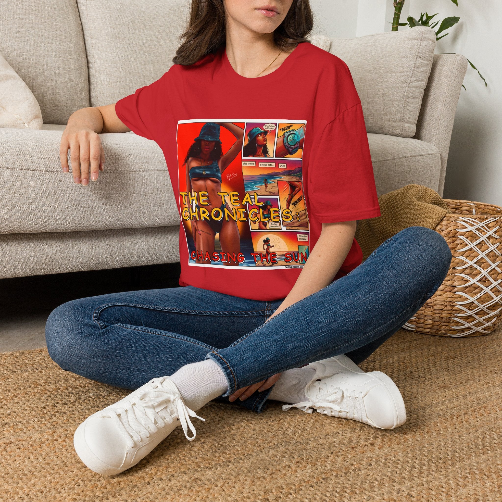 Graphic T-Shirt — "The Teal Chronicles" Retro Comic Surf Art