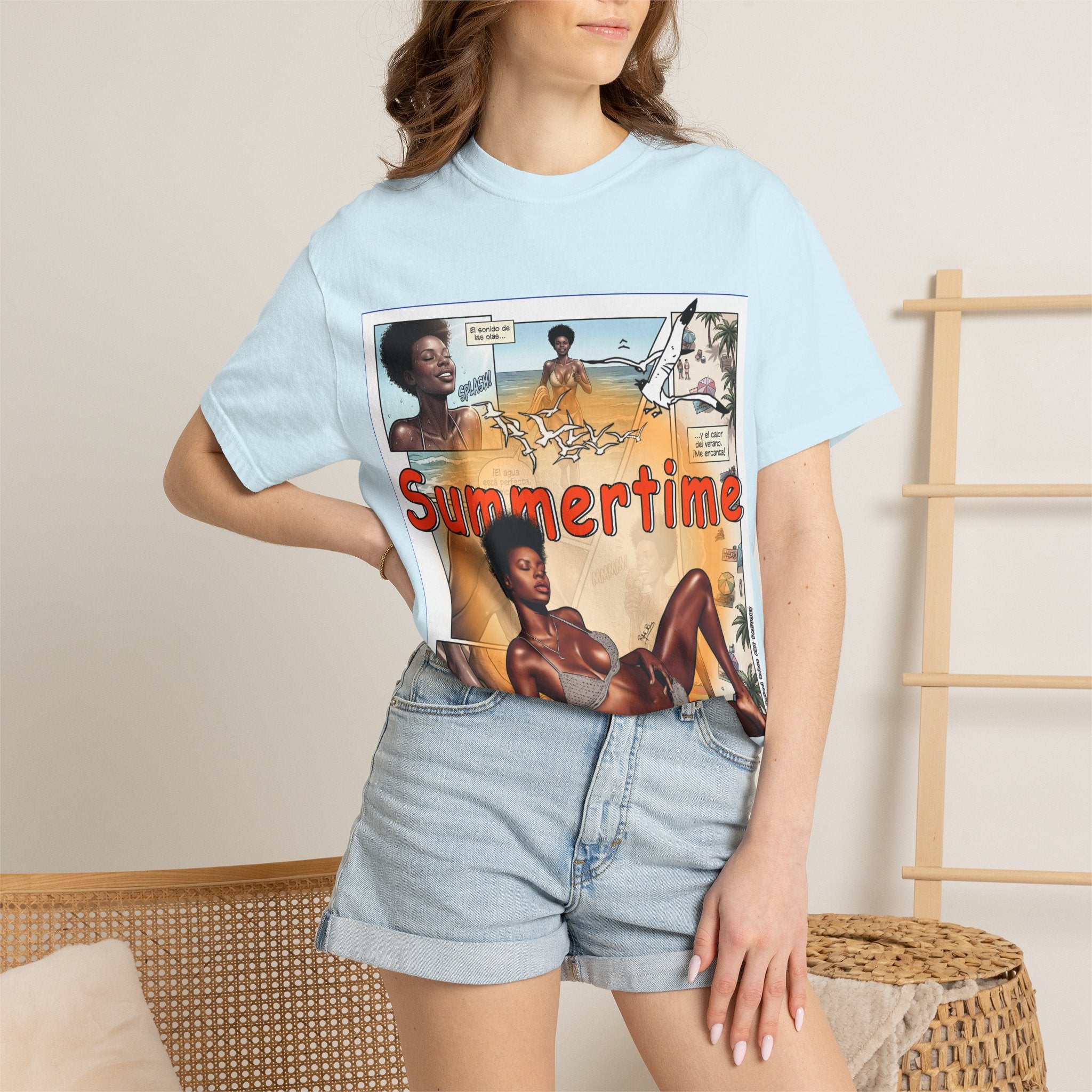 Summertime Retro Beach T-shirt — Vintage Comic Pinup Design