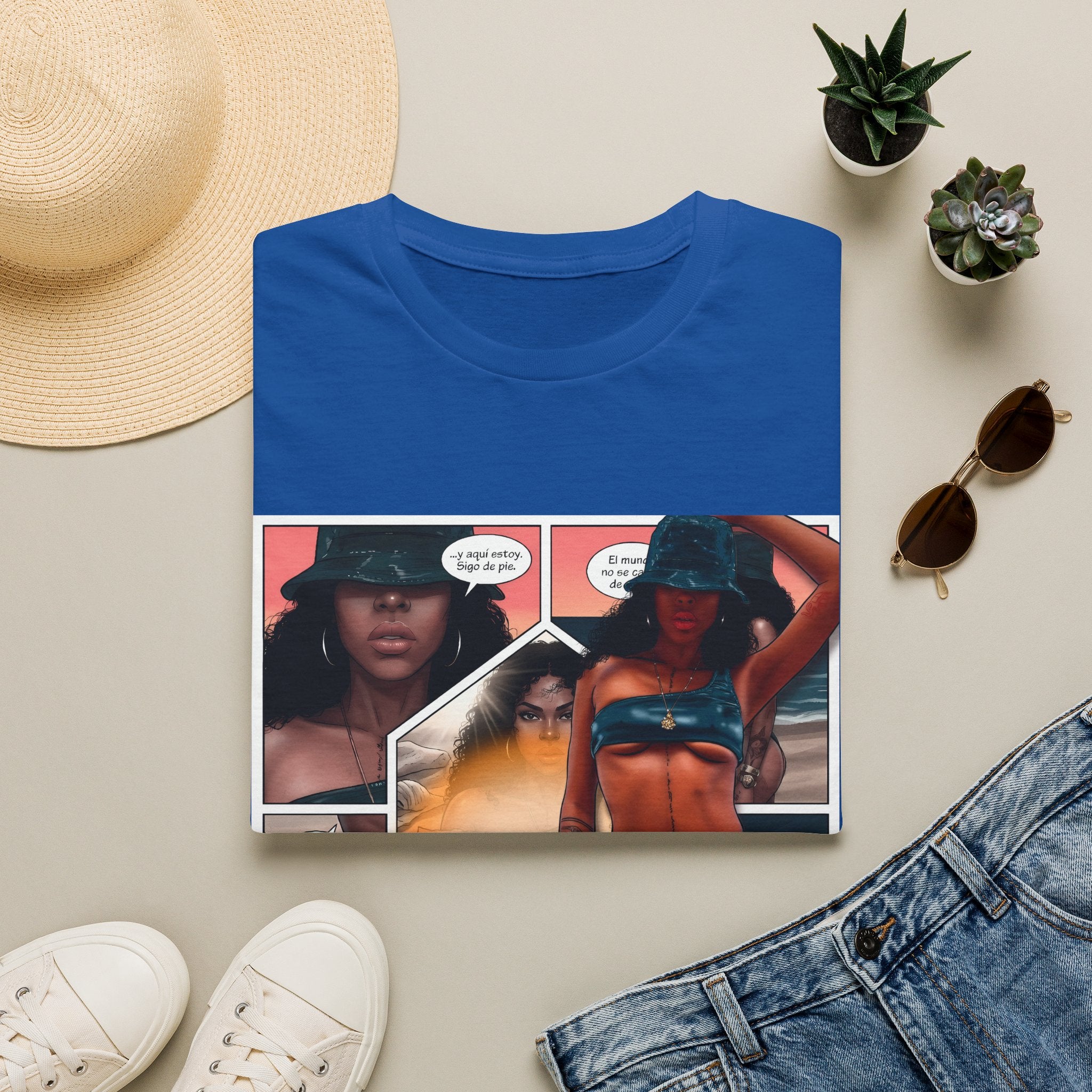 Graphic Swim Babe T-Shirt — "Chasing the Sun" Comic Panel Tee
