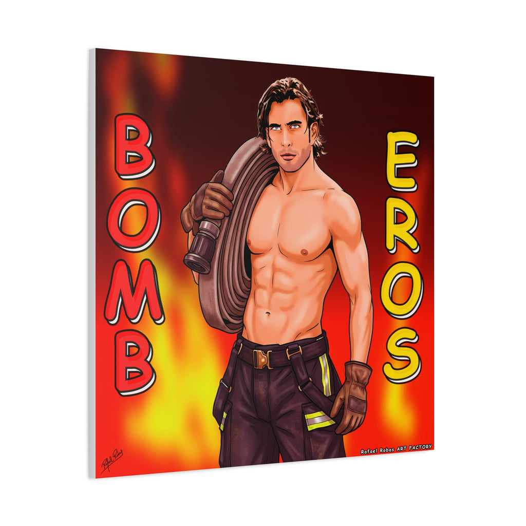 Firefighter Pinup Canvas Print — "Bomb Eros" Matte Stretched Wall Art