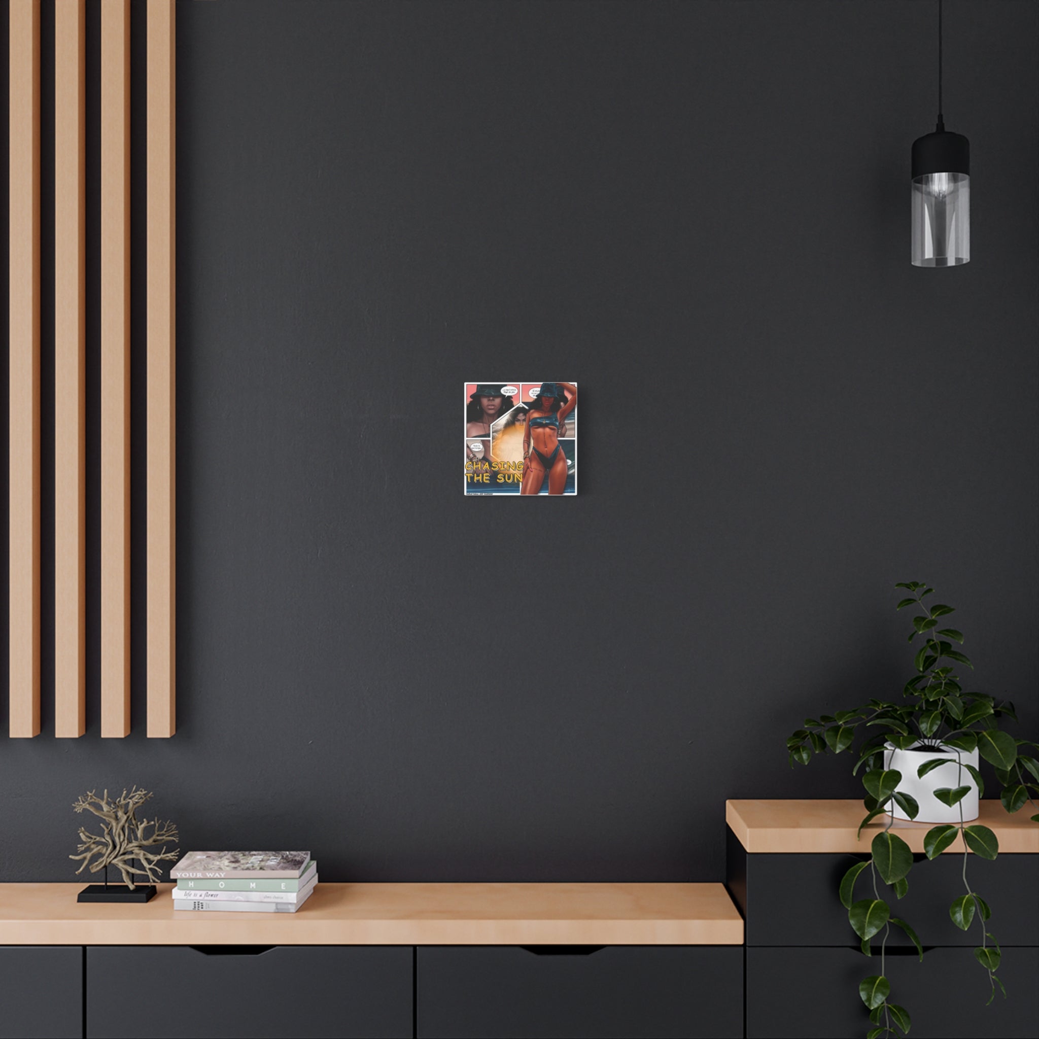 Chasing the Sun Canvas Art — Tropical Pinup Comic Print
