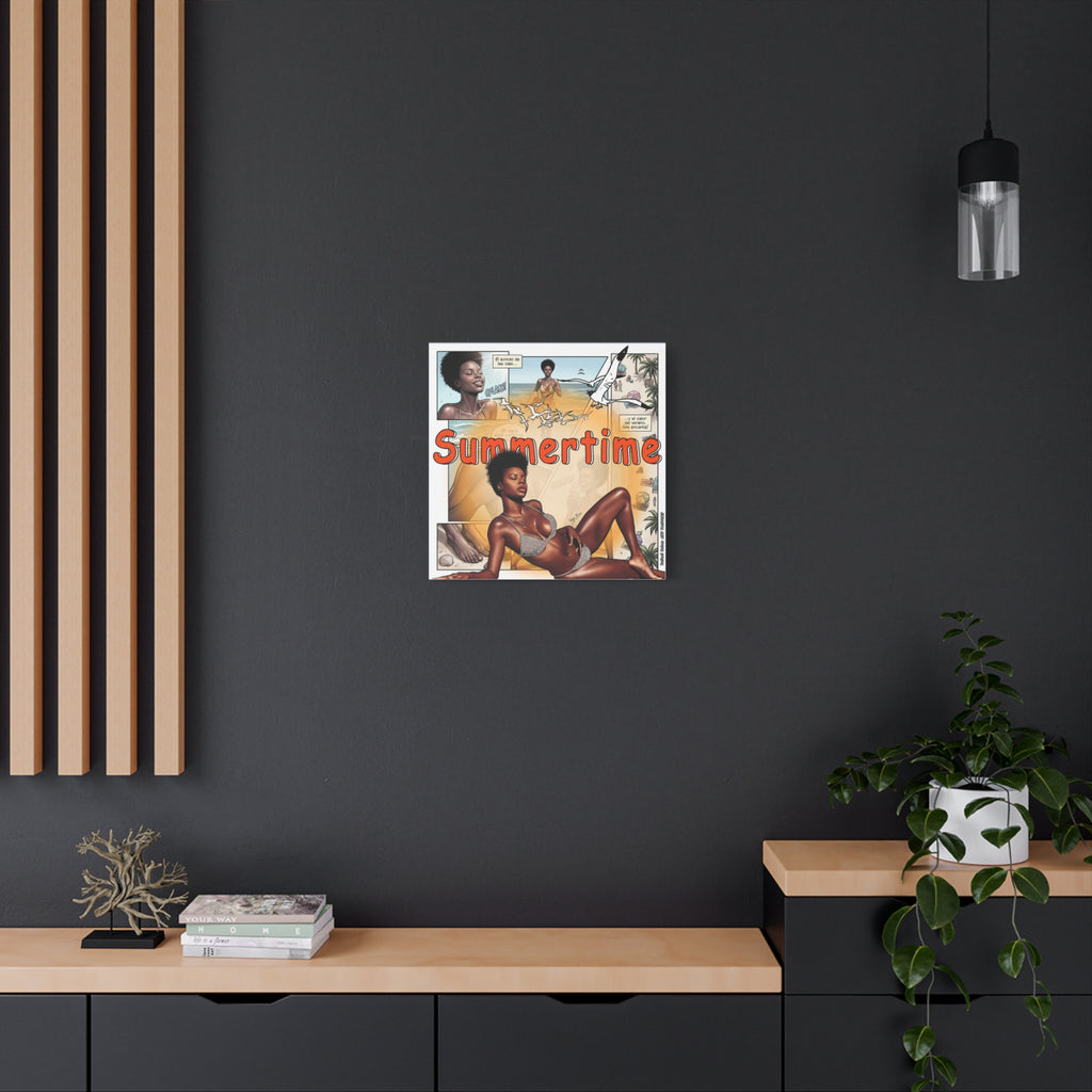 Summertime Beach Art Canvas - Retro Comic Afrocentric Pinup Wall Decor