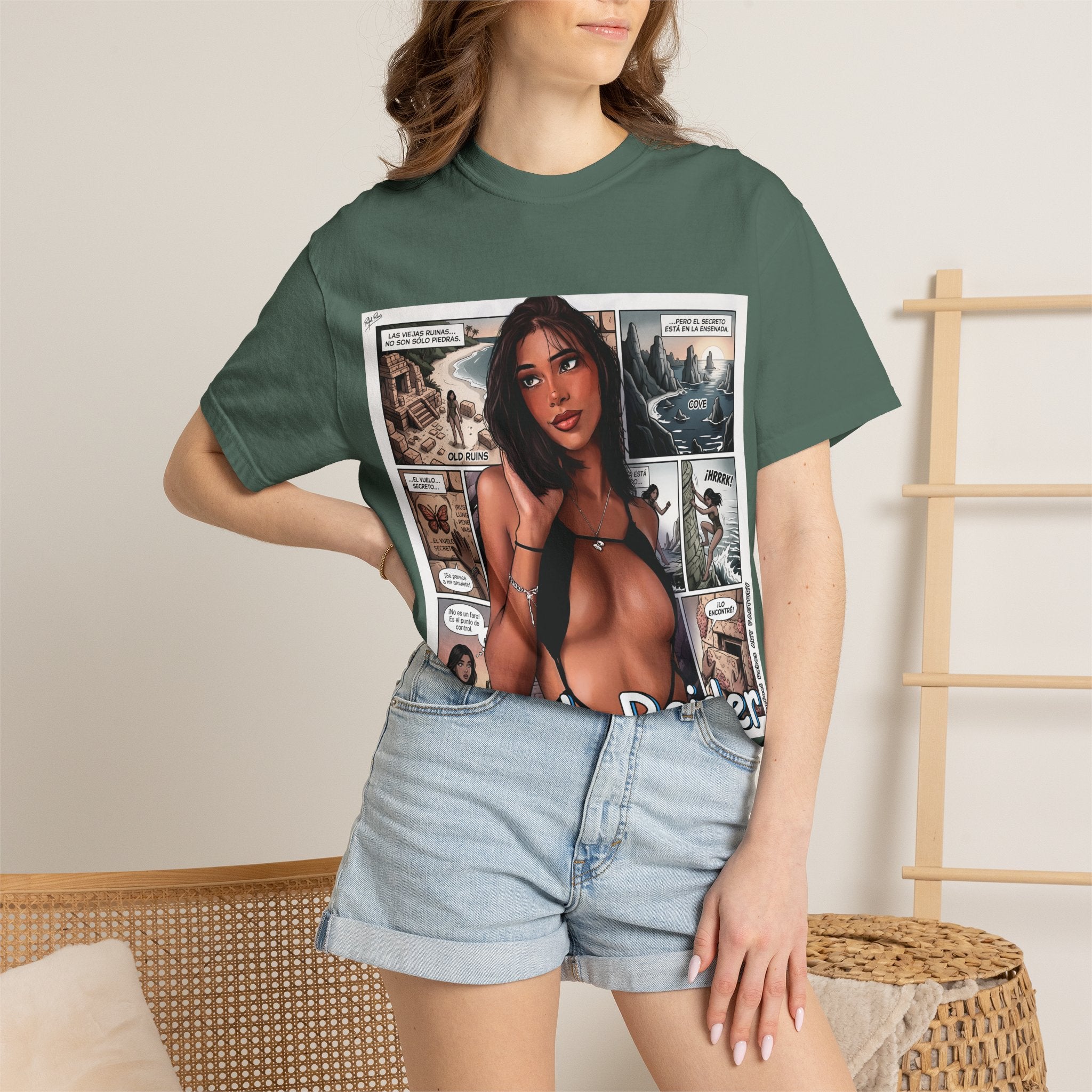 Graphic Tee — "Beach Raider" Pinup Comic Art T-Shirt
