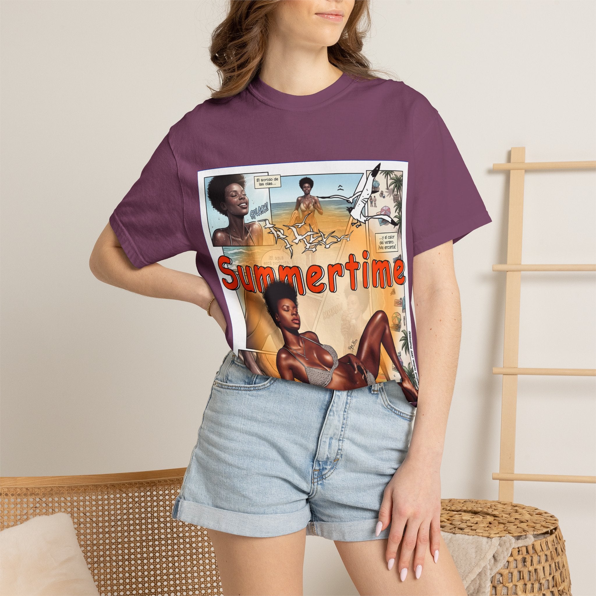Summertime Retro Beach T-shirt — Vintage Comic Pinup Design