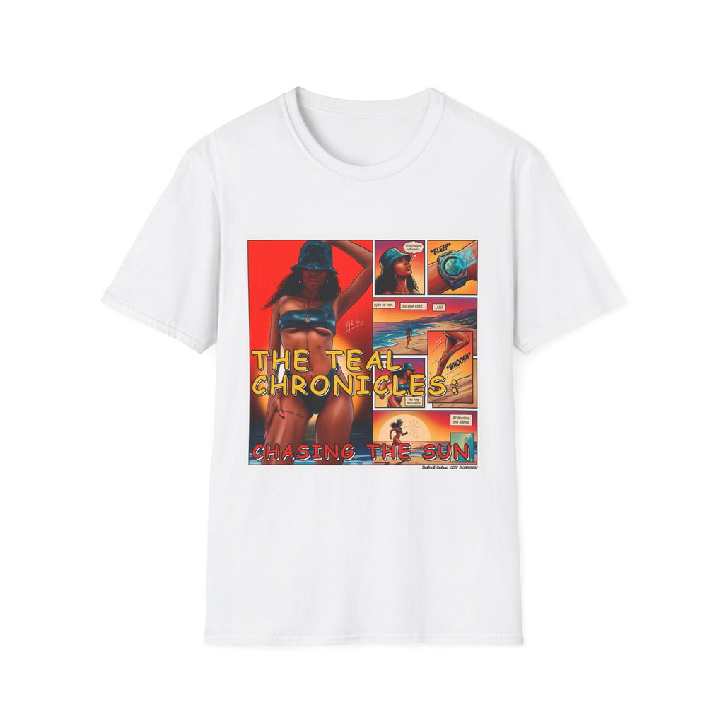 Graphic T-Shirt — "The Teal Chronicles" Retro Comic Surf Art