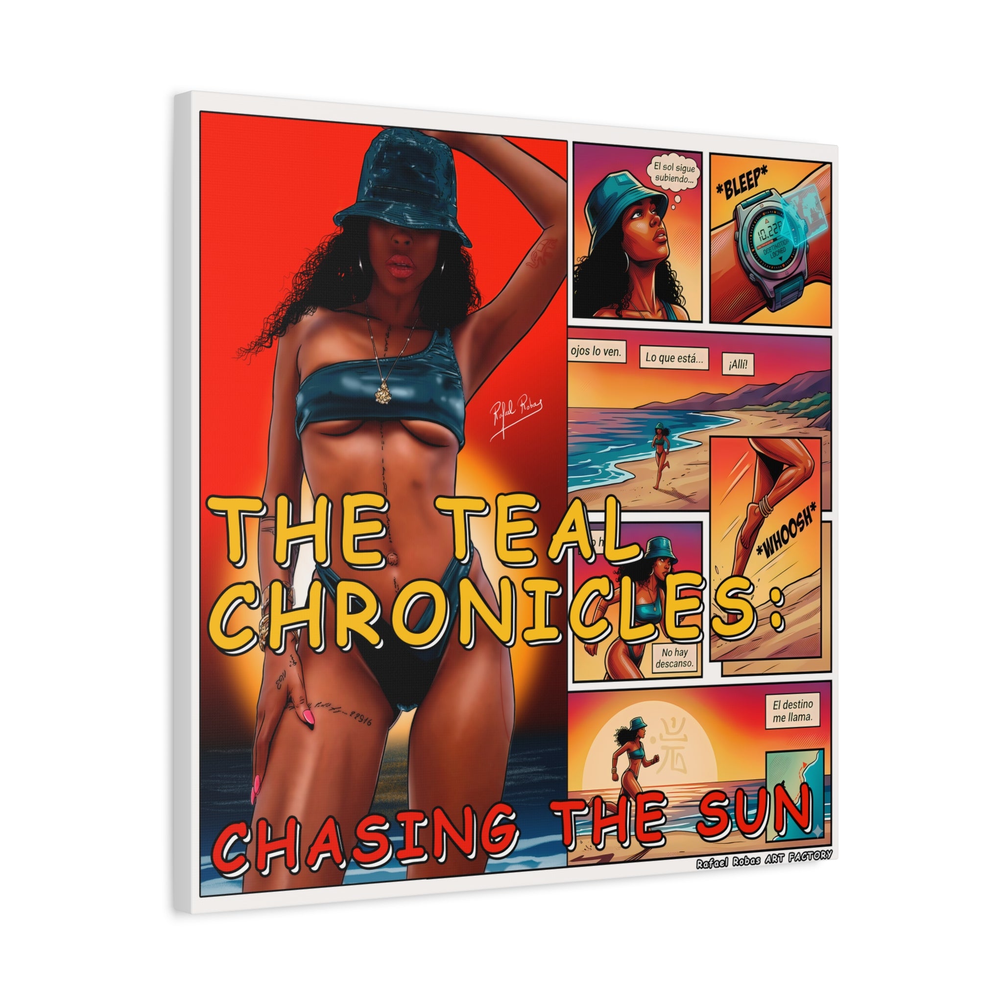 The Teal Chronicles Canvas Print — Pop Art Beach Comic Wall Art