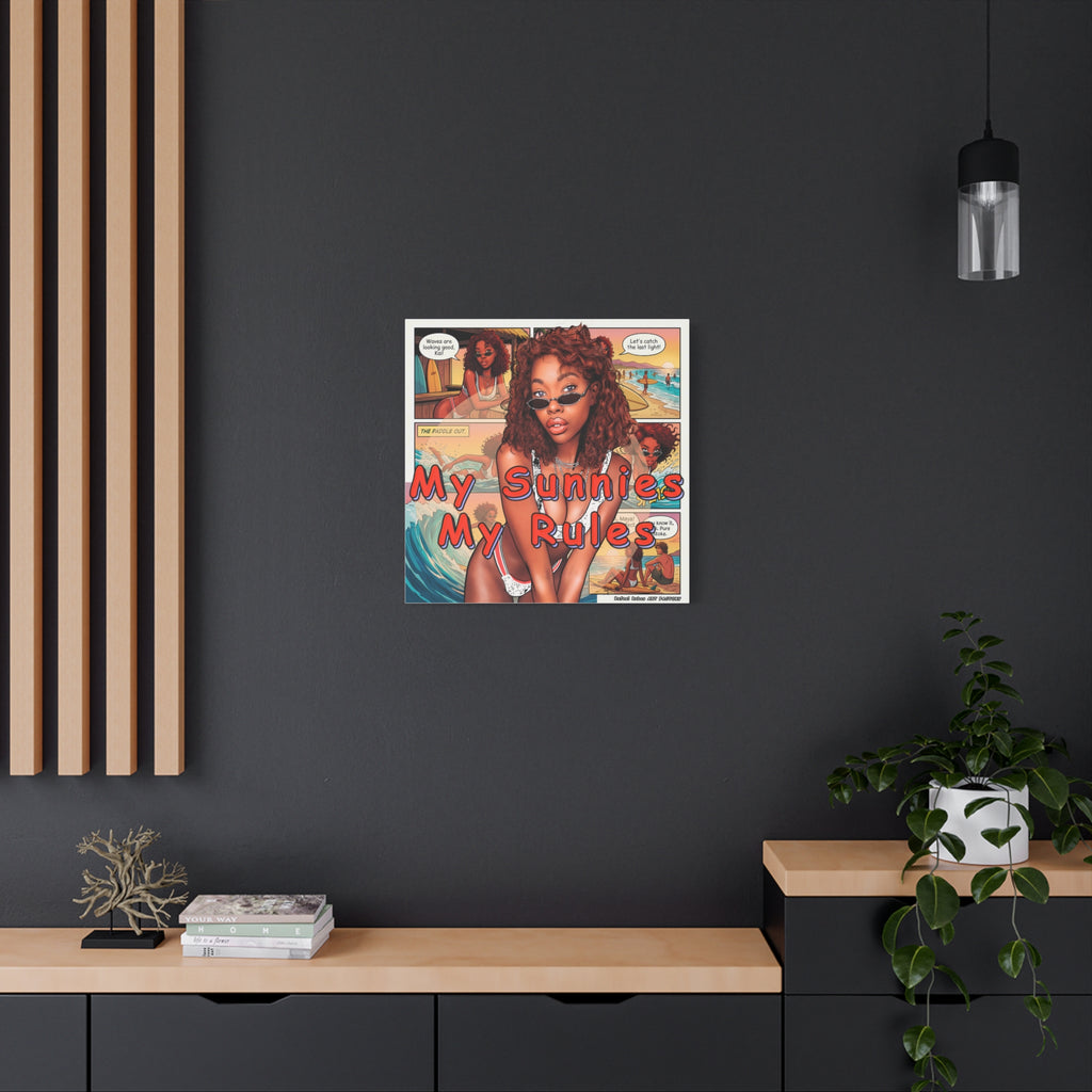 Canvas Wall Art — "My Sunnies My Rules" Beach Comic Print