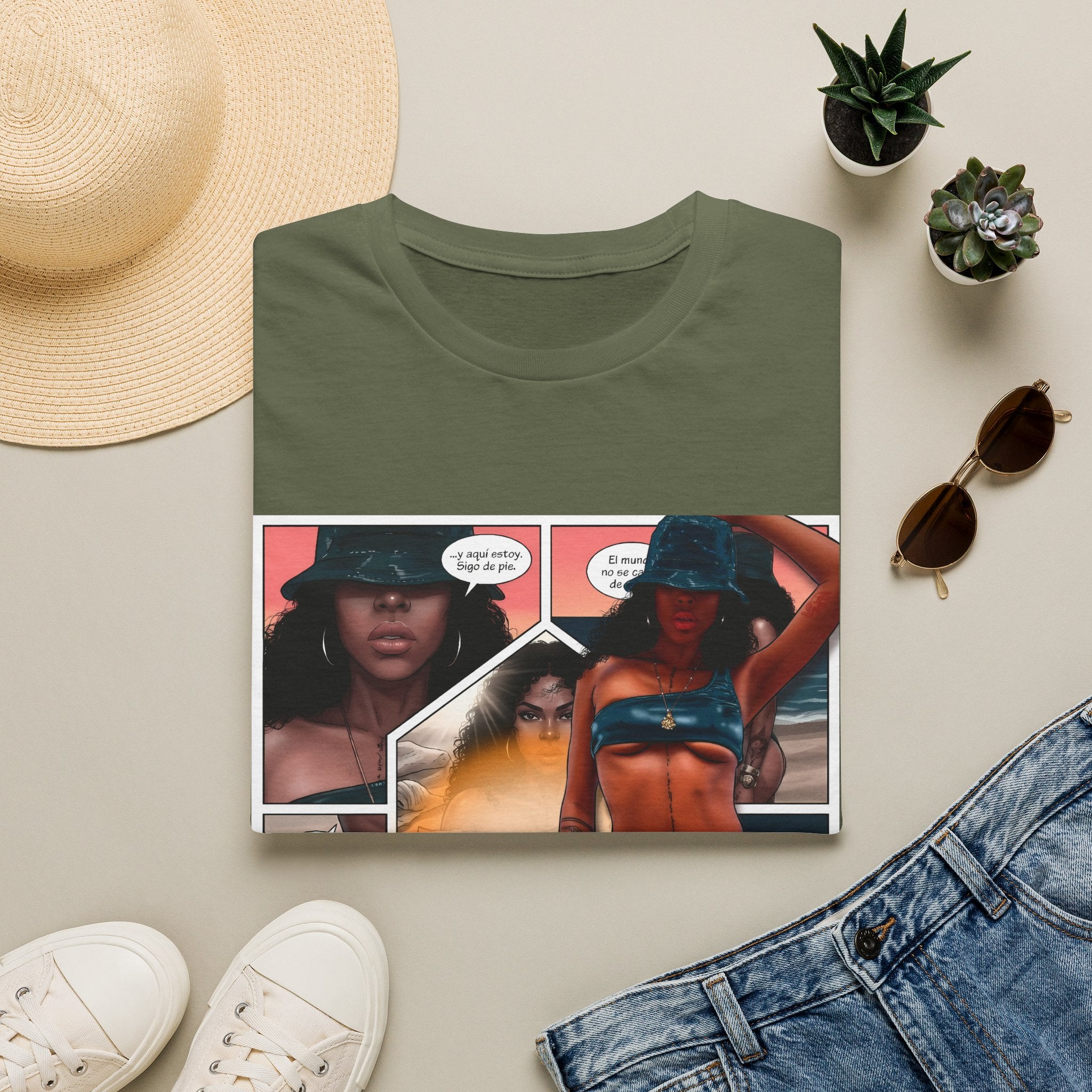 Graphic Swim Babe T-Shirt — "Chasing the Sun" Comic Panel Tee