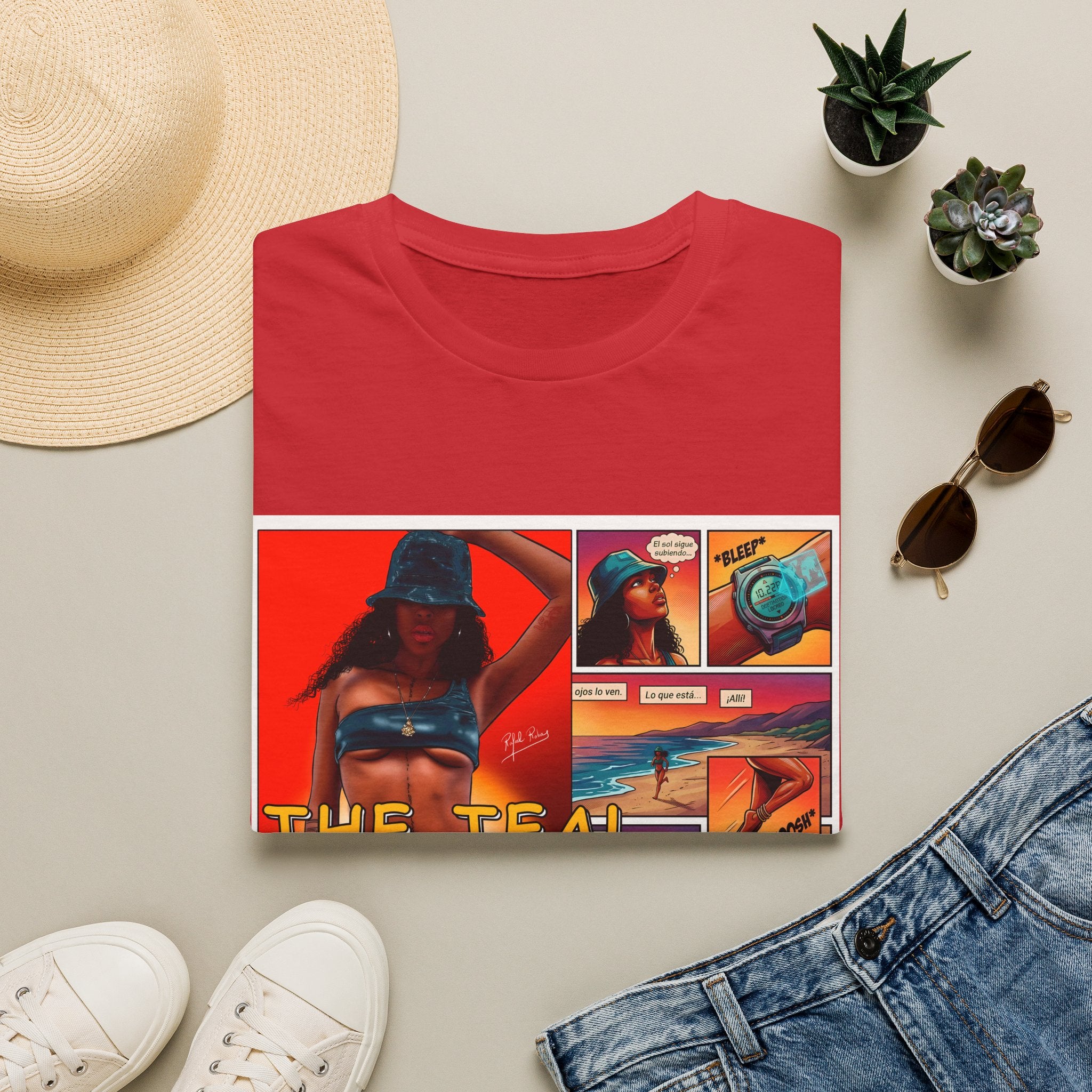 Graphic T-Shirt — "The Teal Chronicles" Retro Comic Surf Art