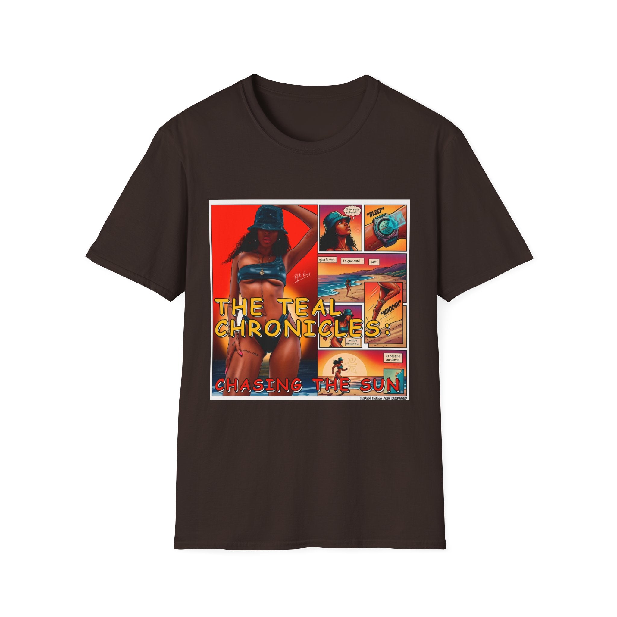 Graphic T-Shirt — "The Teal Chronicles" Retro Comic Surf Art