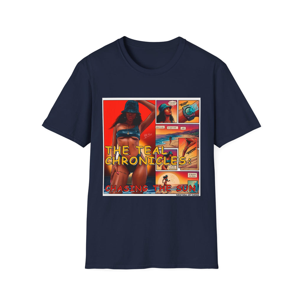 Graphic T-Shirt — "The Teal Chronicles" Retro Comic Surf Art