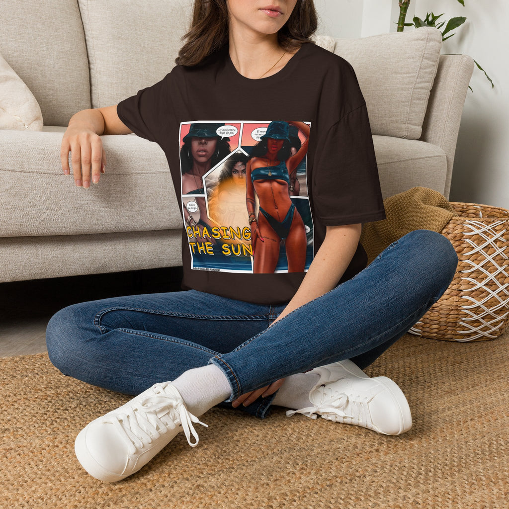 Graphic Swim Babe T-Shirt — "Chasing the Sun" Comic Panel Tee