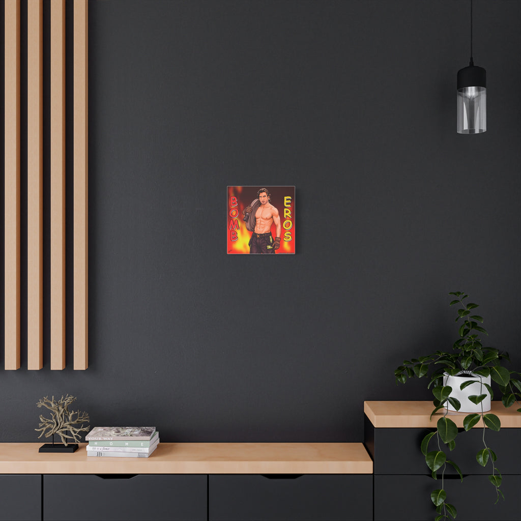 Firefighter Pinup Canvas Print — "Bomb Eros" Matte Stretched Wall Art