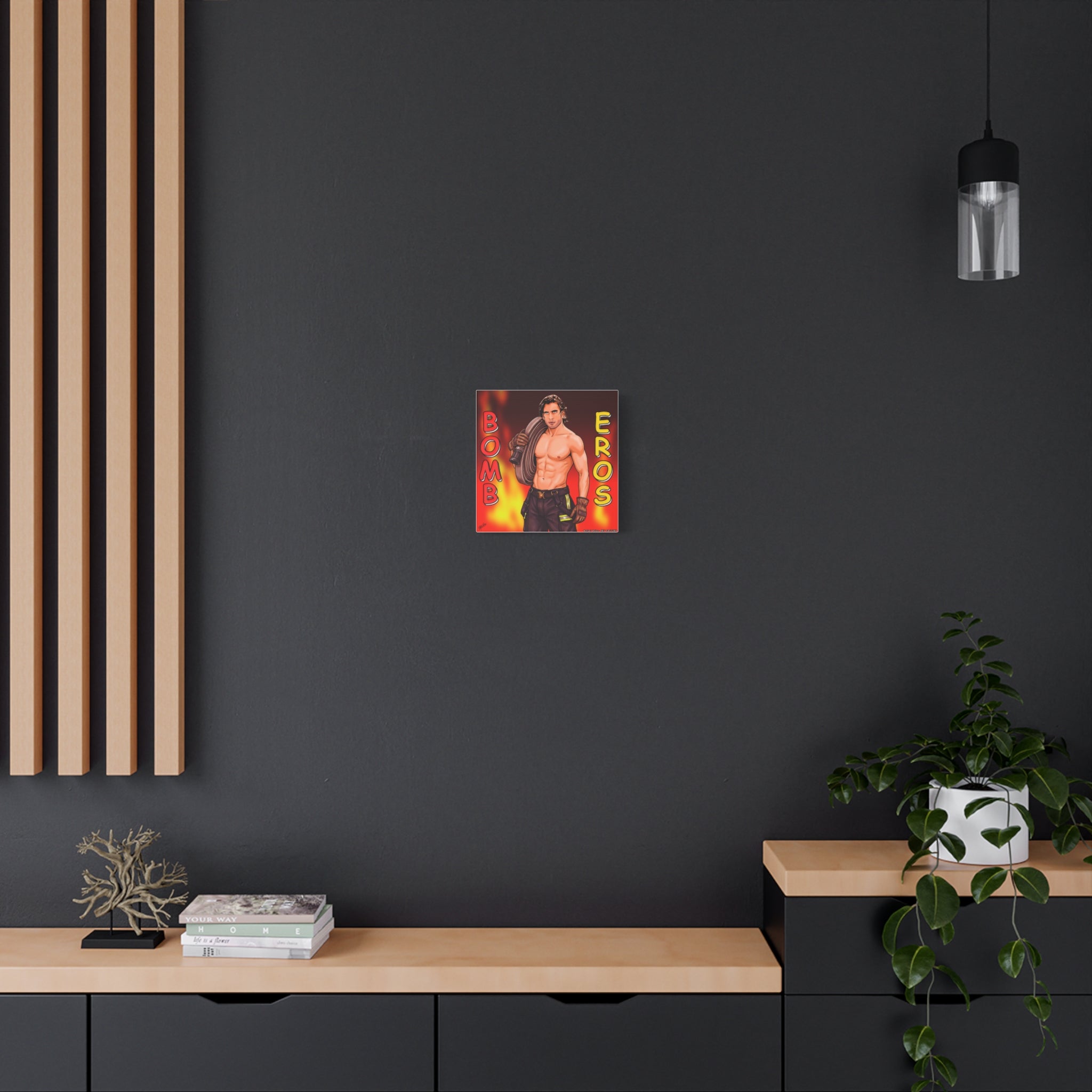 Firefighter Pinup Canvas Print — "Bomb Eros" Matte Stretched Wall Art