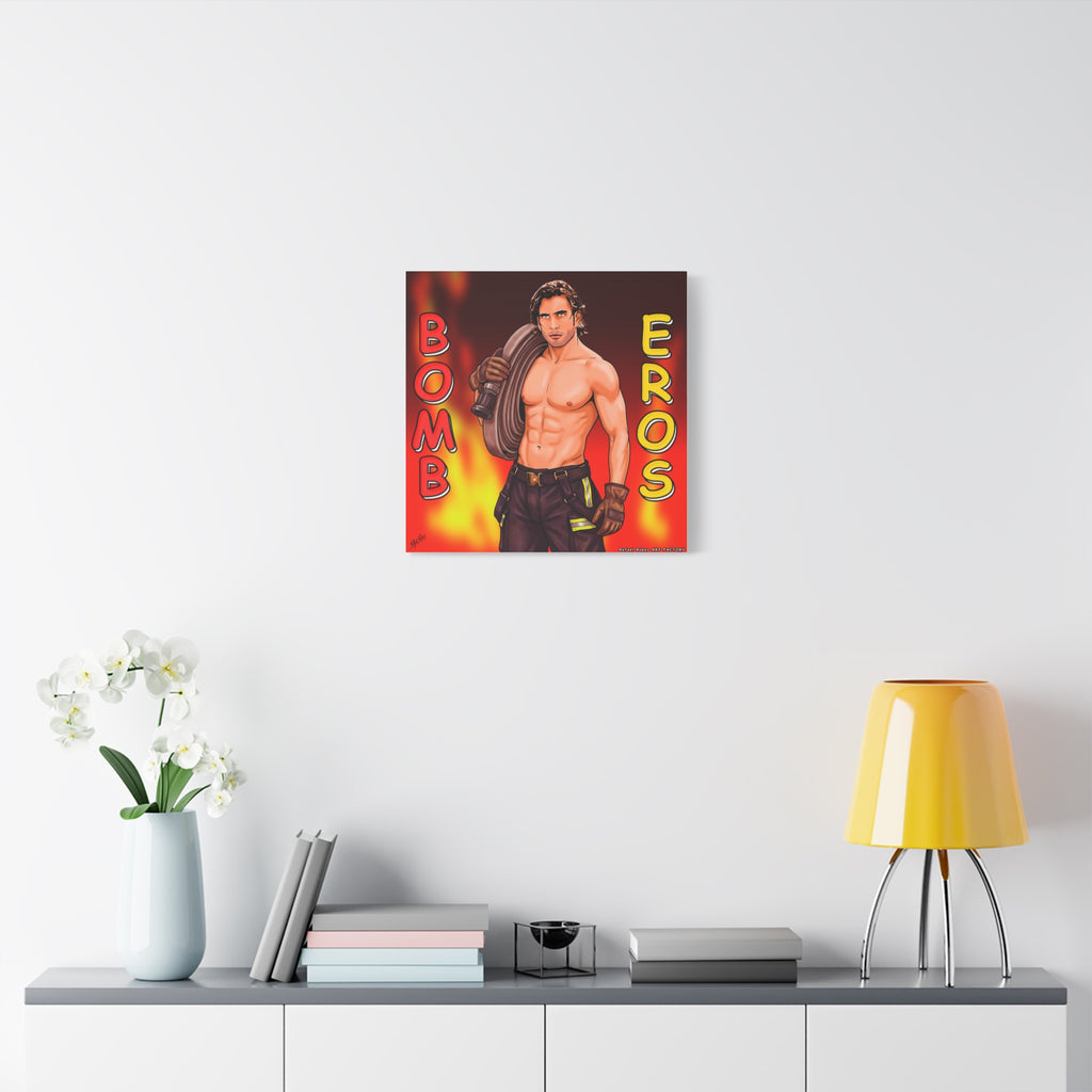 Firefighter Pinup Canvas Print — "Bomb Eros" Matte Stretched Wall Art