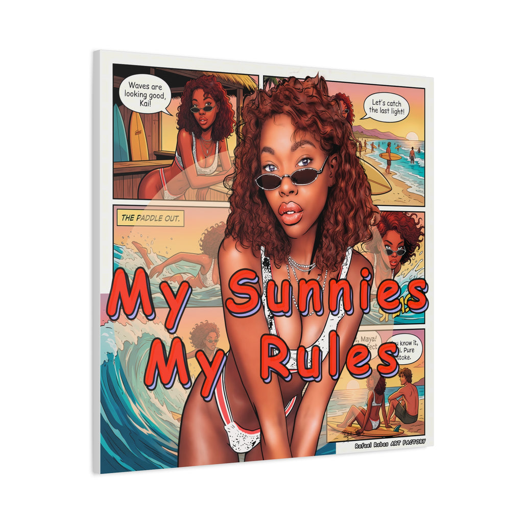 Canvas Wall Art — "My Sunnies My Rules" Beach Comic Print