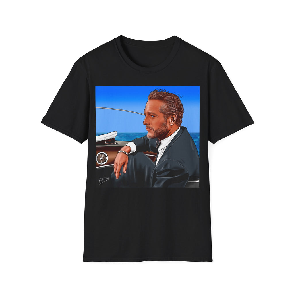 Classic Convertible Portrait T‑Shirt — Retro Gentleman Driving Design