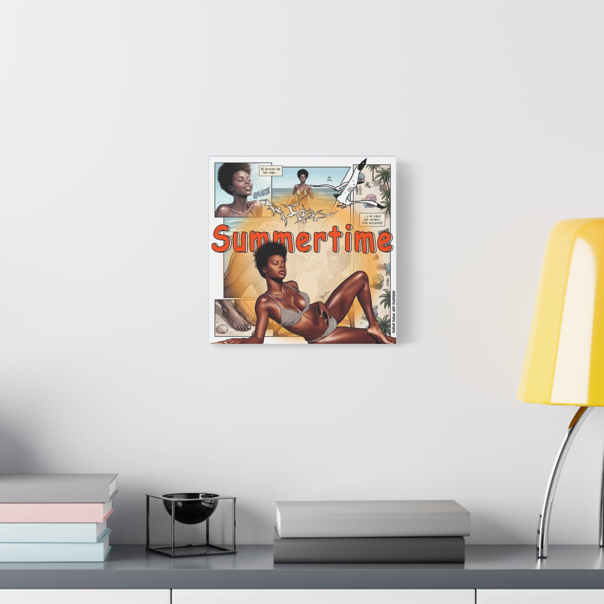 Summertime Beach Art Canvas - Retro Comic Afrocentric Pinup Wall Decor