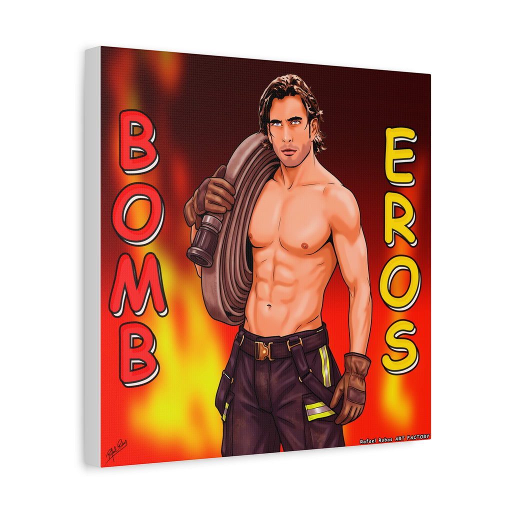 Firefighter Pinup Canvas Print — "Bomb Eros" Matte Stretched Wall Art