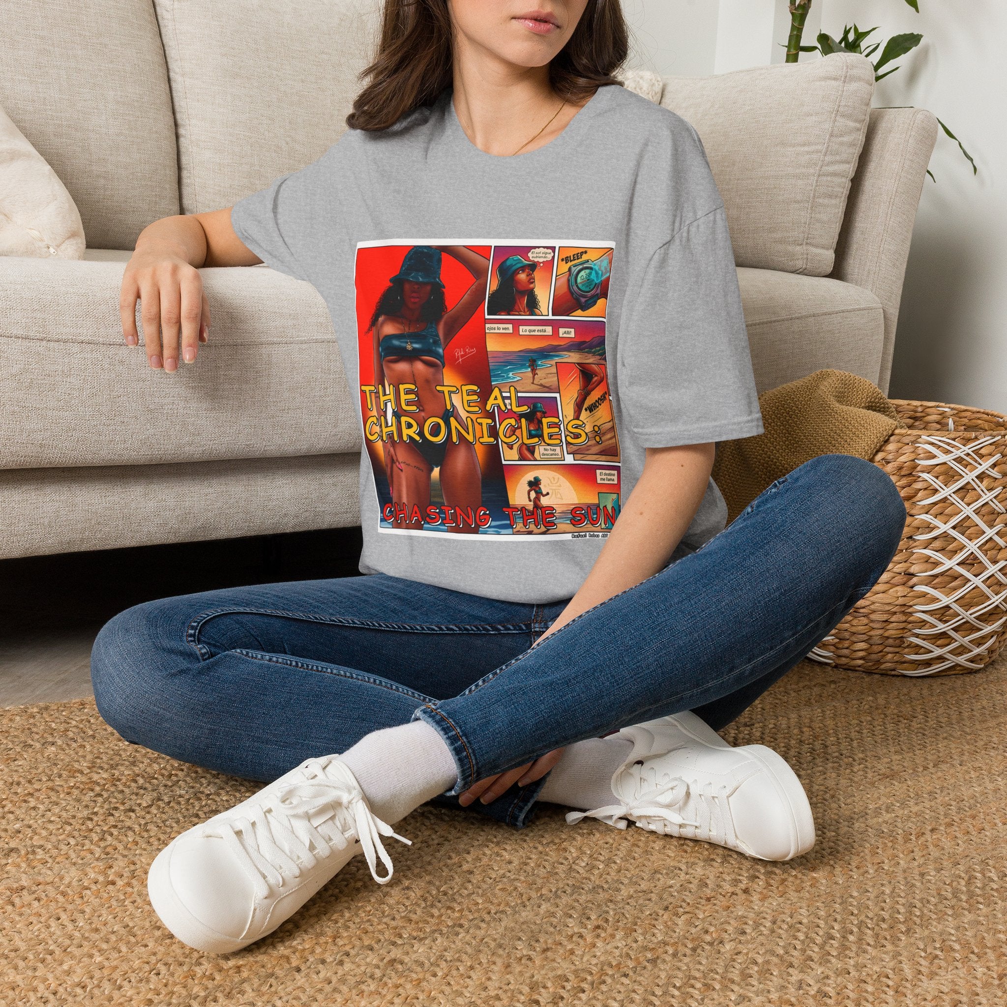 Graphic T-Shirt — "The Teal Chronicles" Retro Comic Surf Art