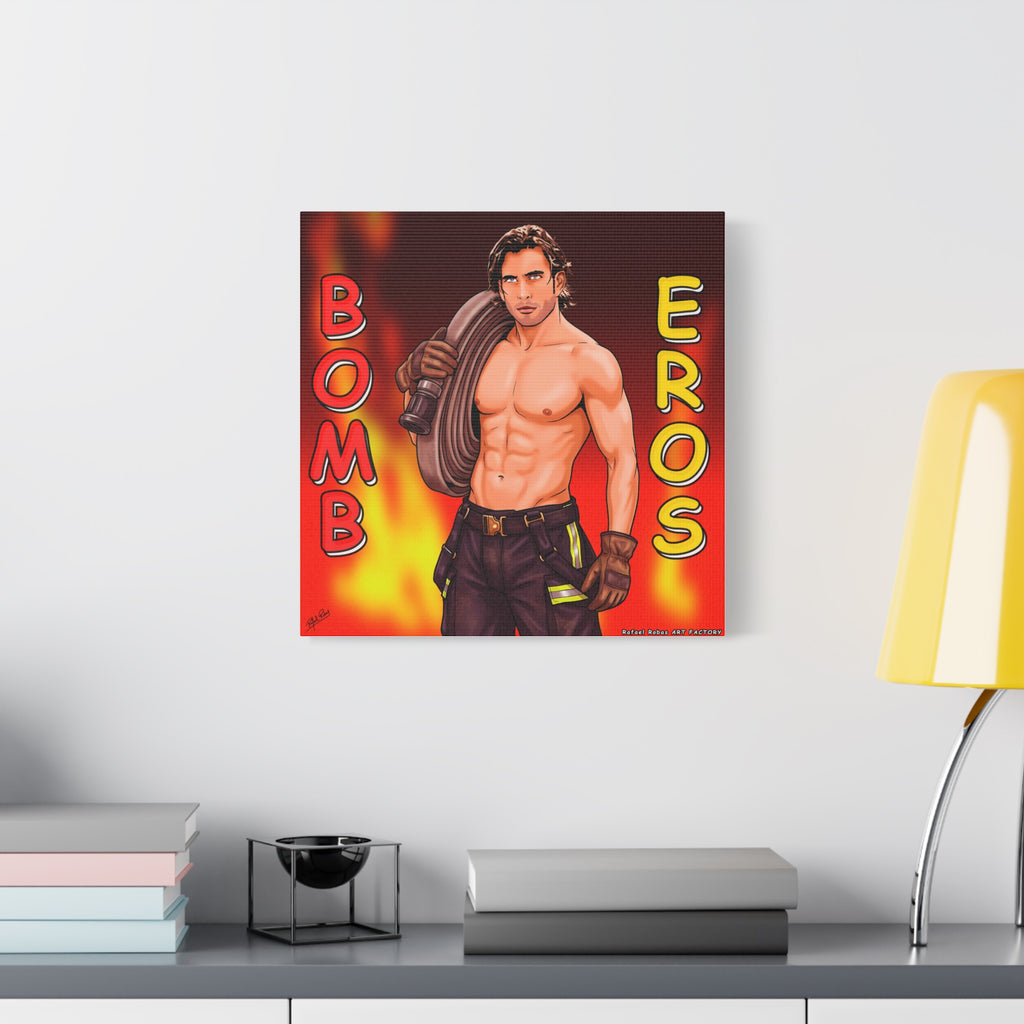 Firefighter Pinup Canvas Print — "Bomb Eros" Matte Stretched Wall Art