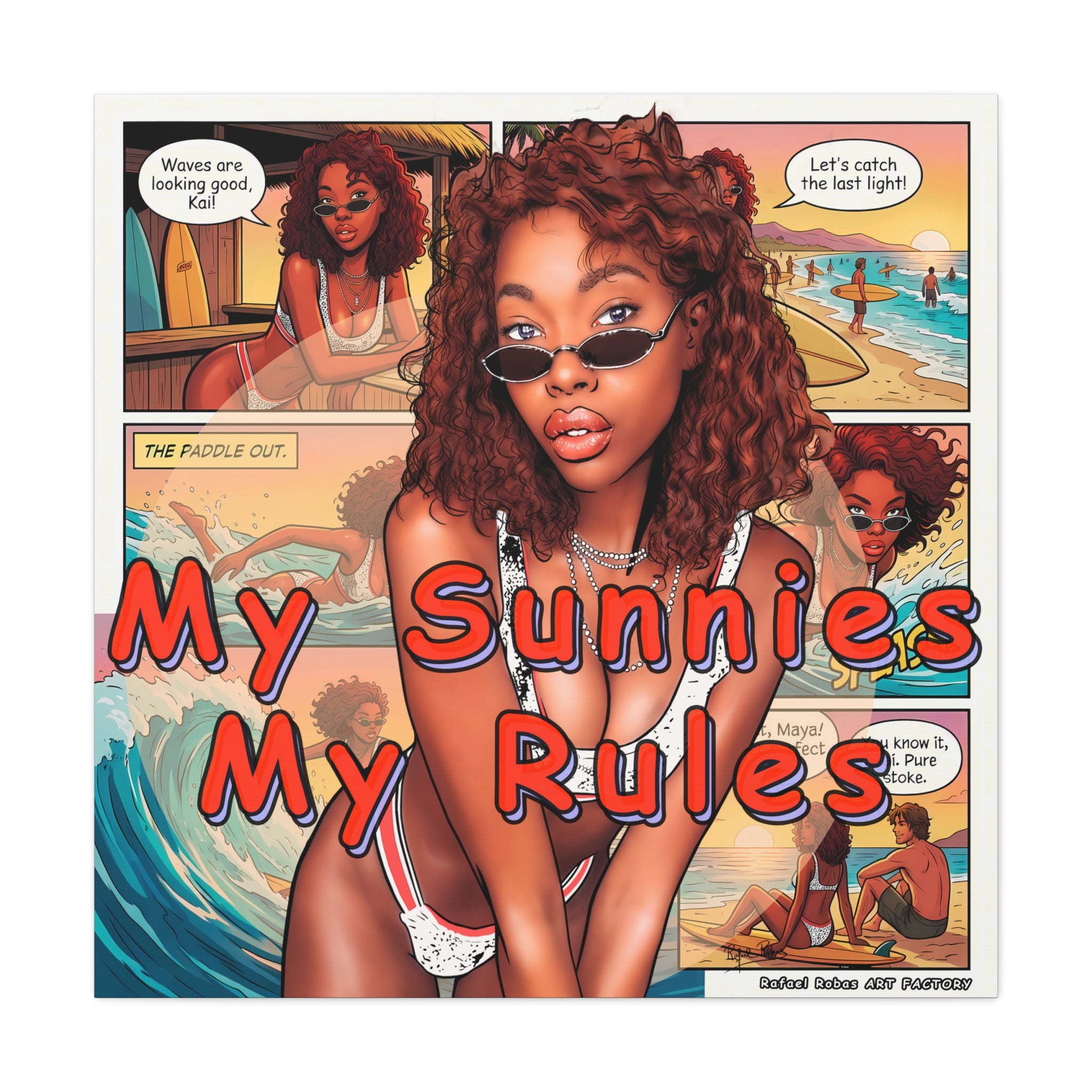 Canvas Wall Art — "My Sunnies My Rules" Beach Comic Print