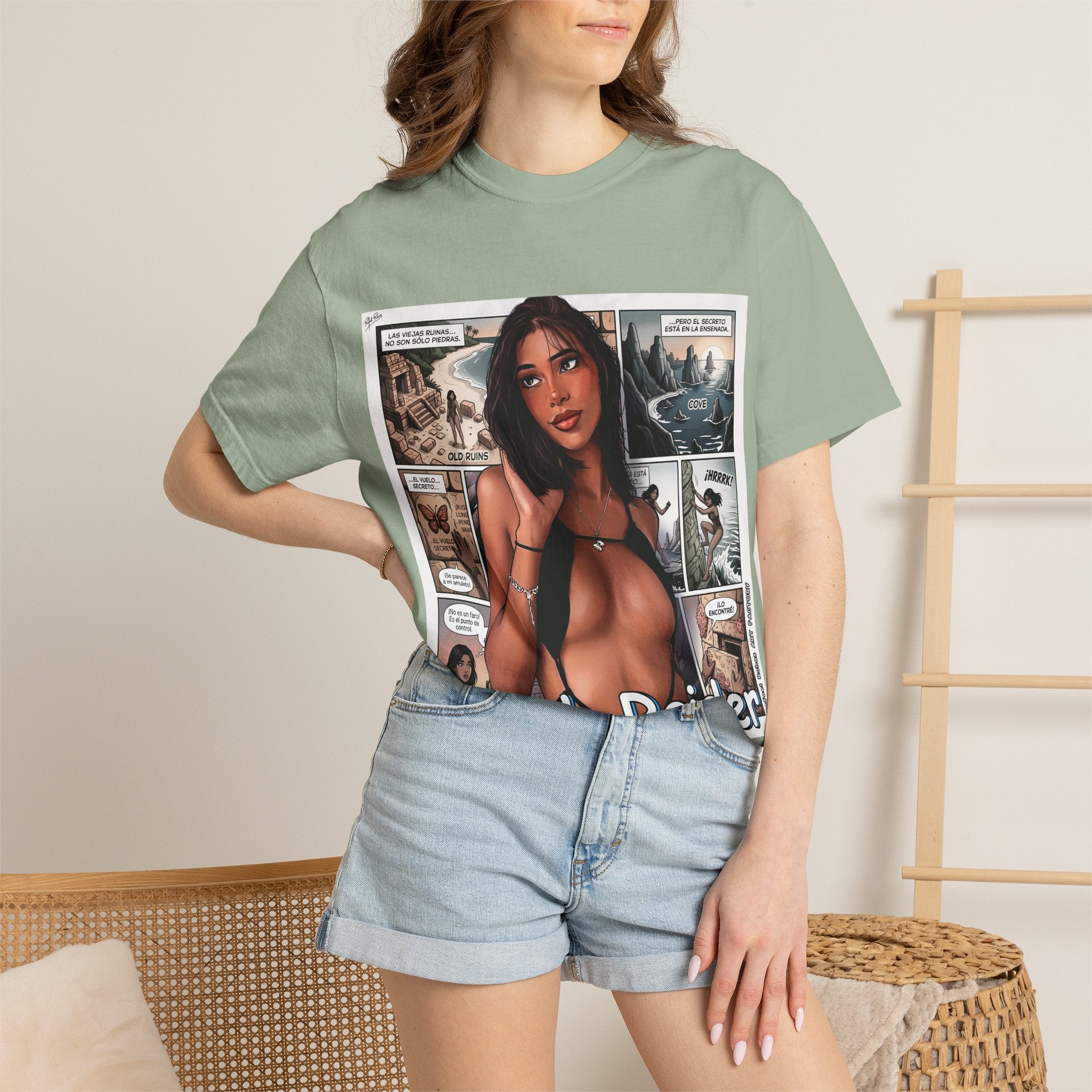 Graphic Tee — "Beach Raider" Pinup Comic Art T-Shirt