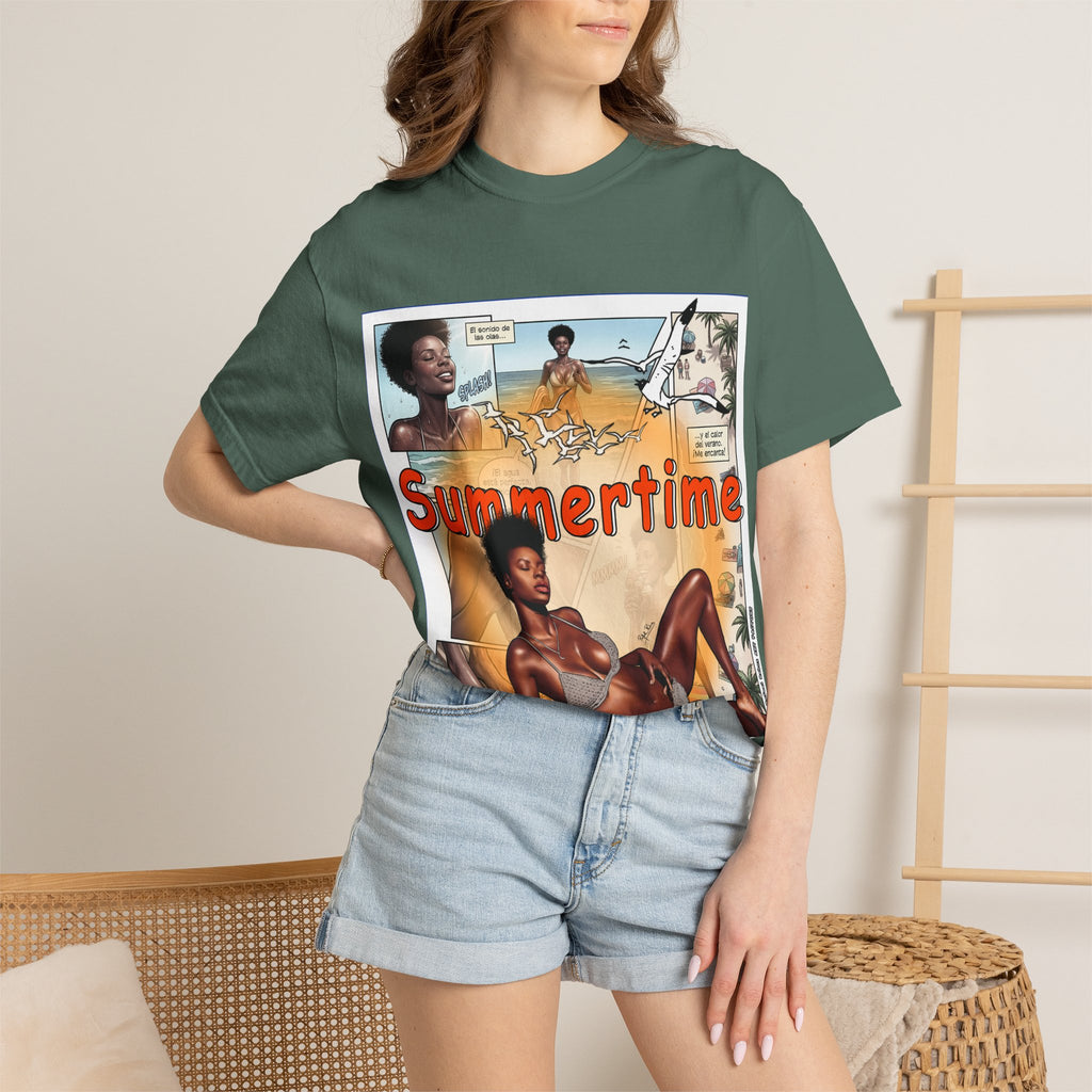 Summertime Retro Beach T-shirt — Vintage Comic Pinup Design
