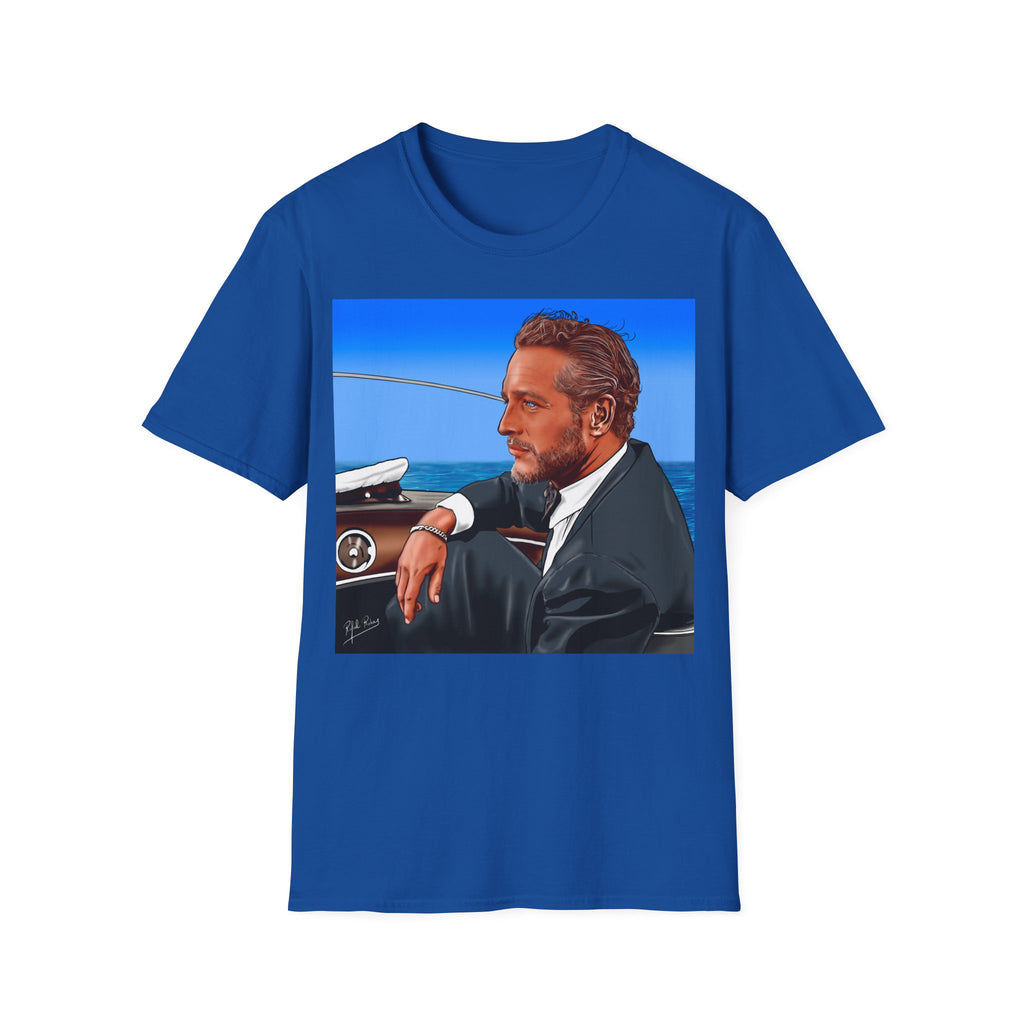Classic Convertible Portrait T‑Shirt — Retro Gentleman Driving Design