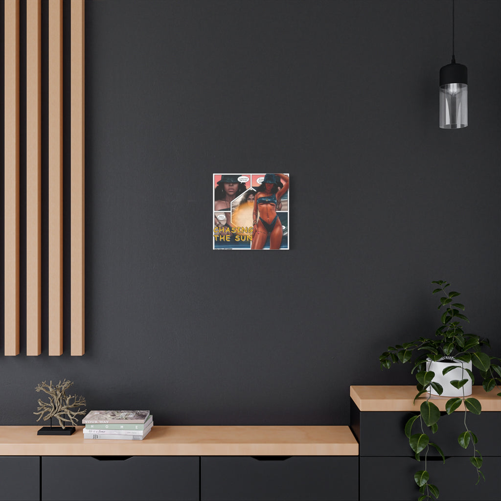 Chasing the Sun Canvas Art — Tropical Pinup Comic Print