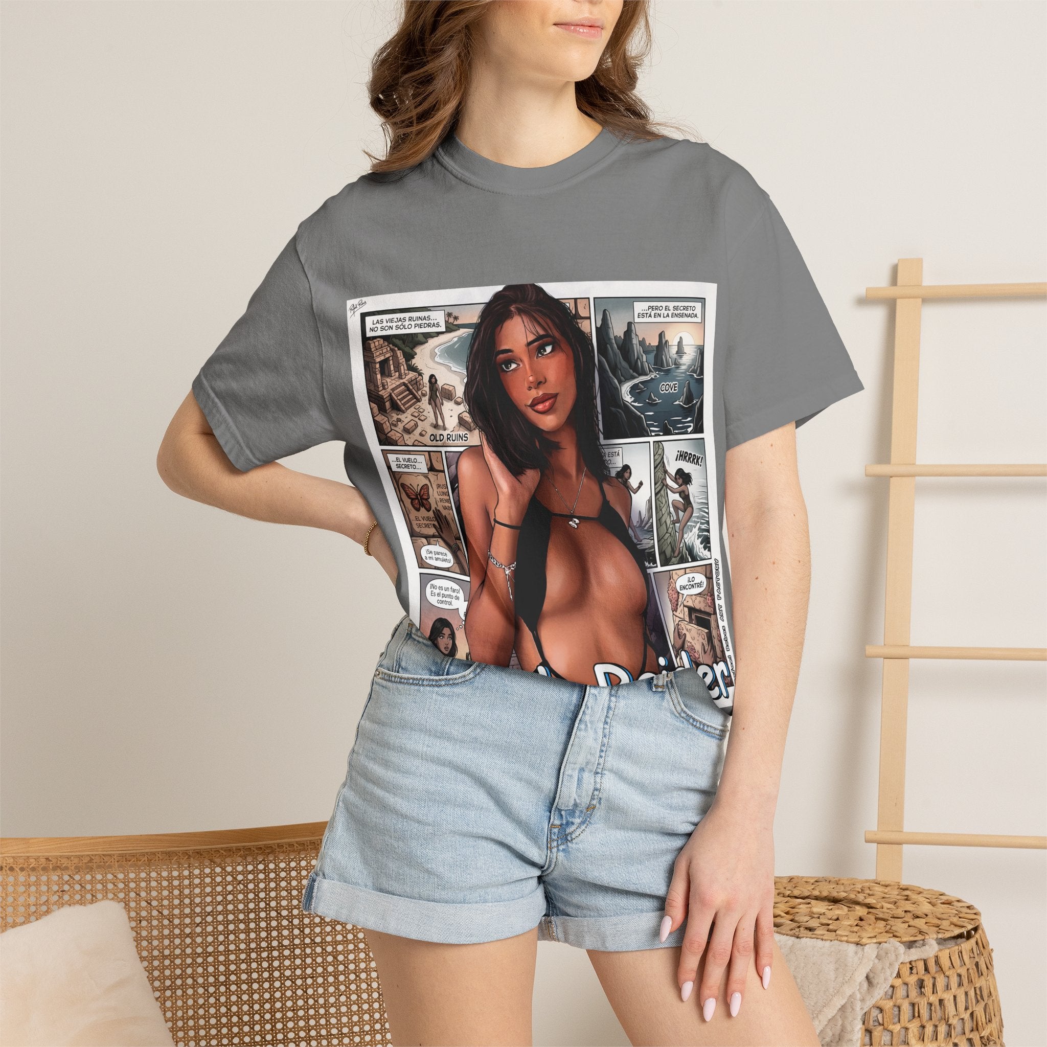 Graphic Tee — "Beach Raider" Pinup Comic Art T-Shirt