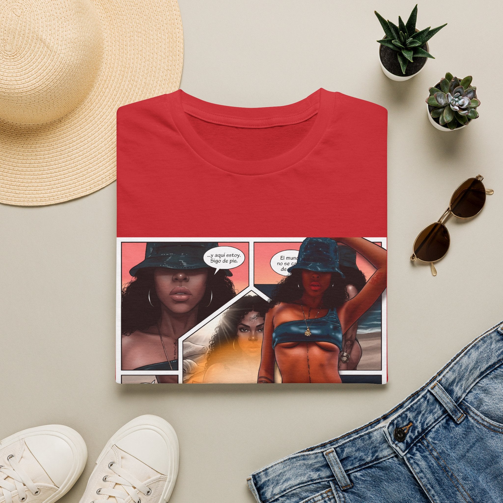 Graphic Swim Babe T-Shirt — "Chasing the Sun" Comic Panel Tee