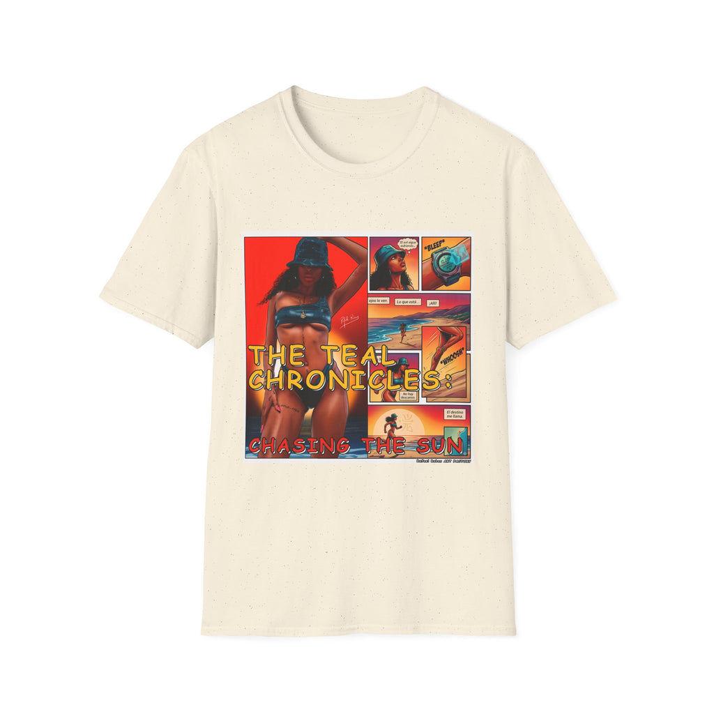 Graphic T-Shirt — "The Teal Chronicles" Retro Comic Surf Art